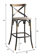 Acme Zaire Armless Bar Stool with Wooden Seat in Antique Copper and Antique Oak