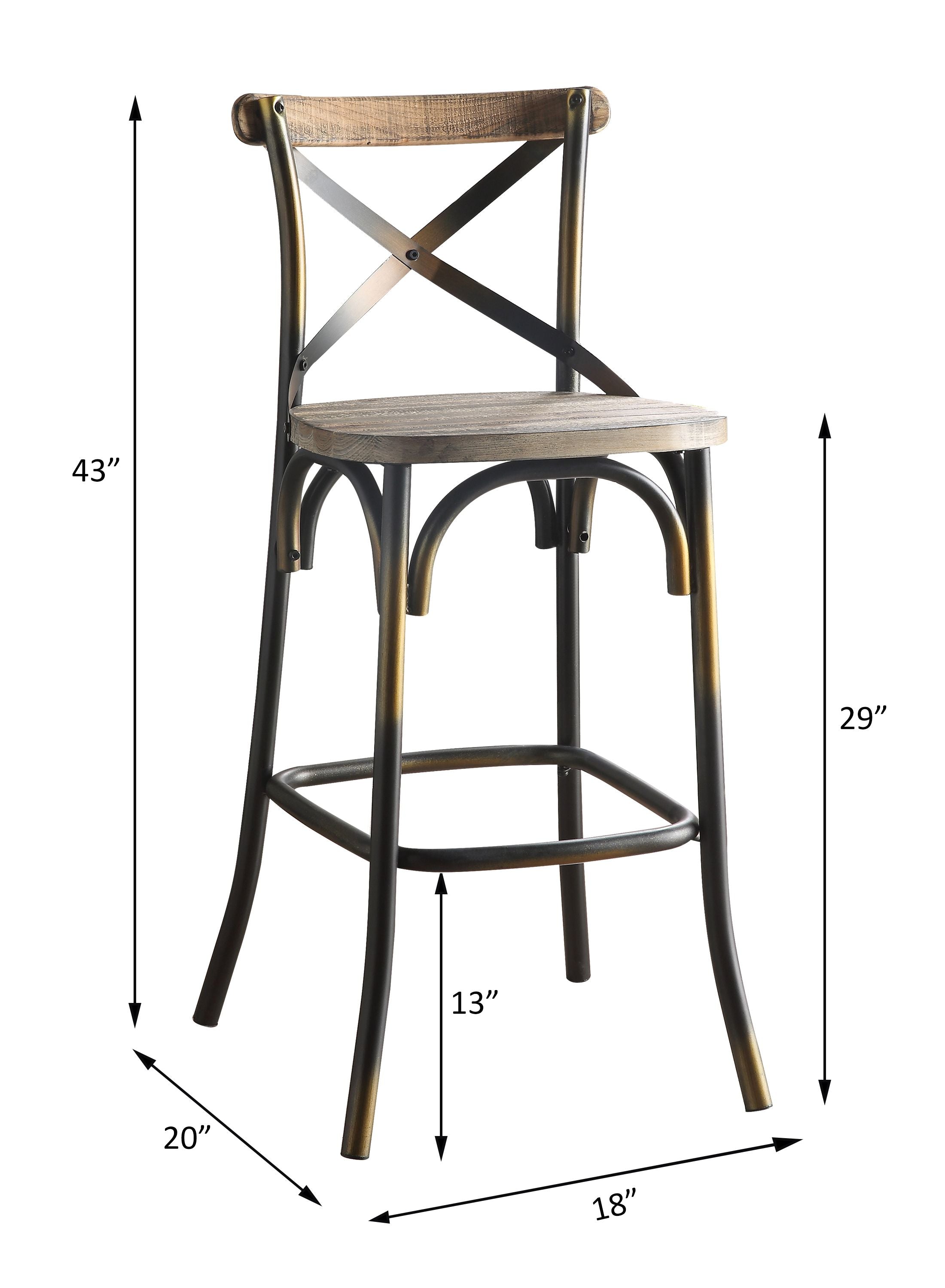 Acme Zaire Armless Bar Stool with Wooden Seat in Antique Copper and Antique Oak