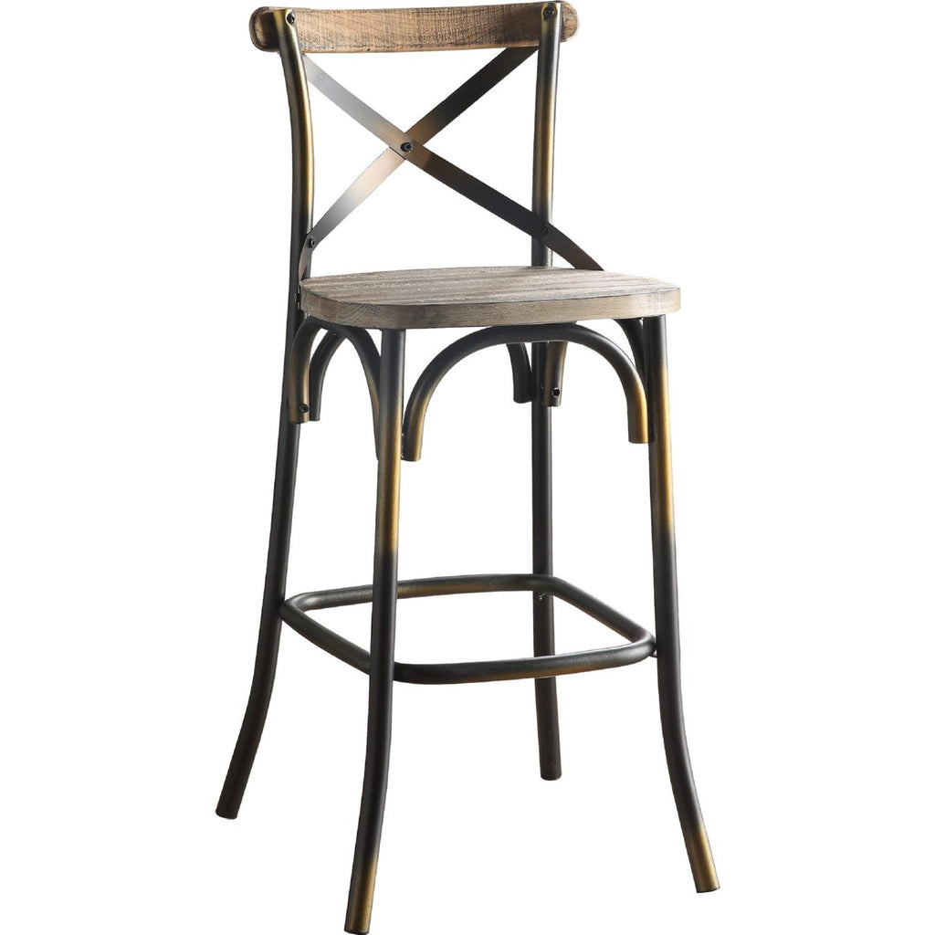 Acme Zaire Armless Bar Stool with Wooden Seat in Antique Copper and Antique Oak
