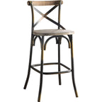 Acme Zaire Armless Bar Stool with Wooden Seat in Antique Copper and Antique Oak
