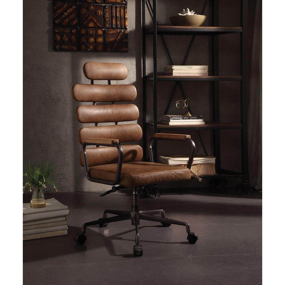 ACME Furniture Calan Office Chair, Retro Brown Top Grain Leather