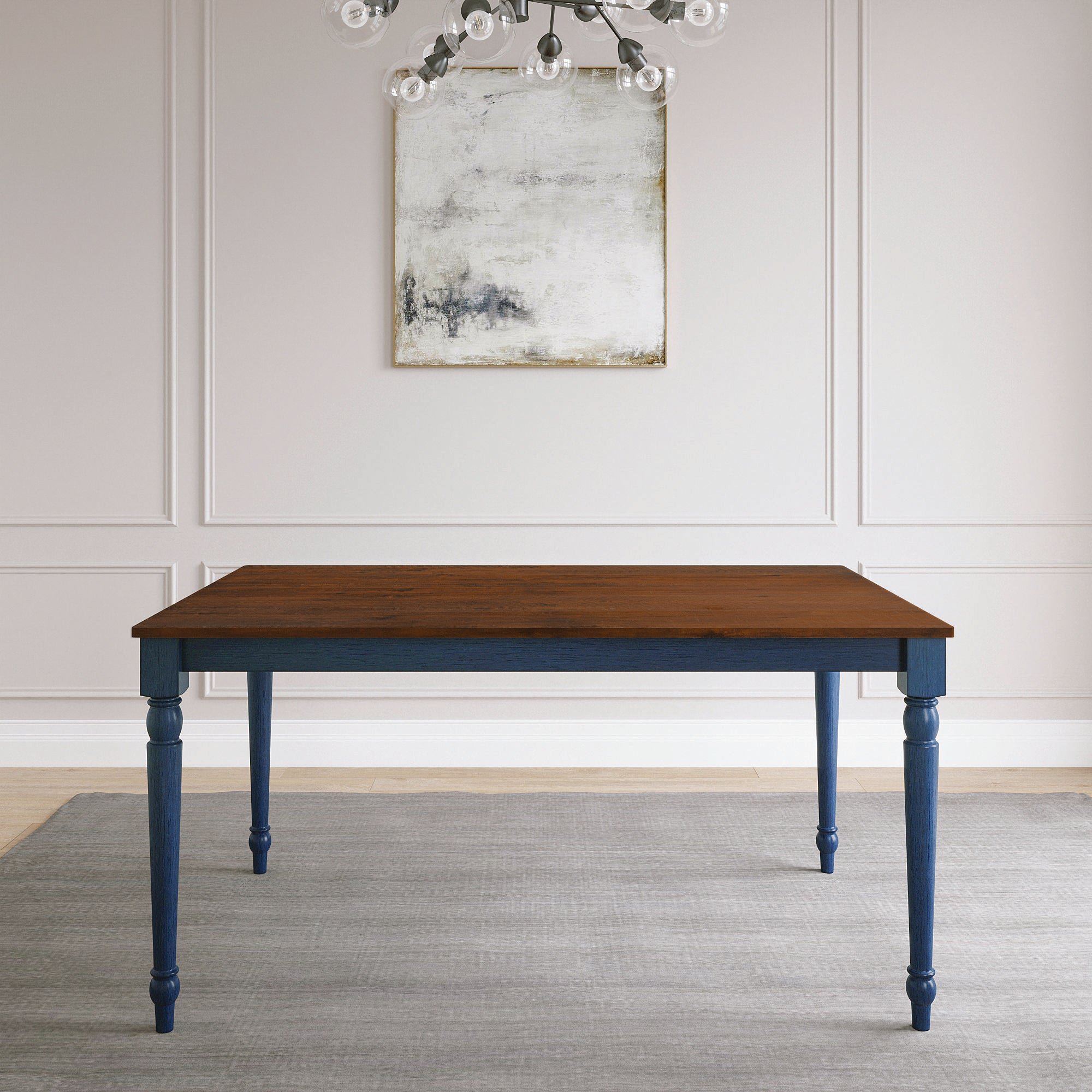 Lafayette Medium Brown and Navy Blue Wood Dining Table(D0102H7cWI8)