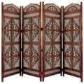 Traditional Four Panel Wooden Room Divider with Hand carved Details, Antique Brown(D0102H7F6H2)