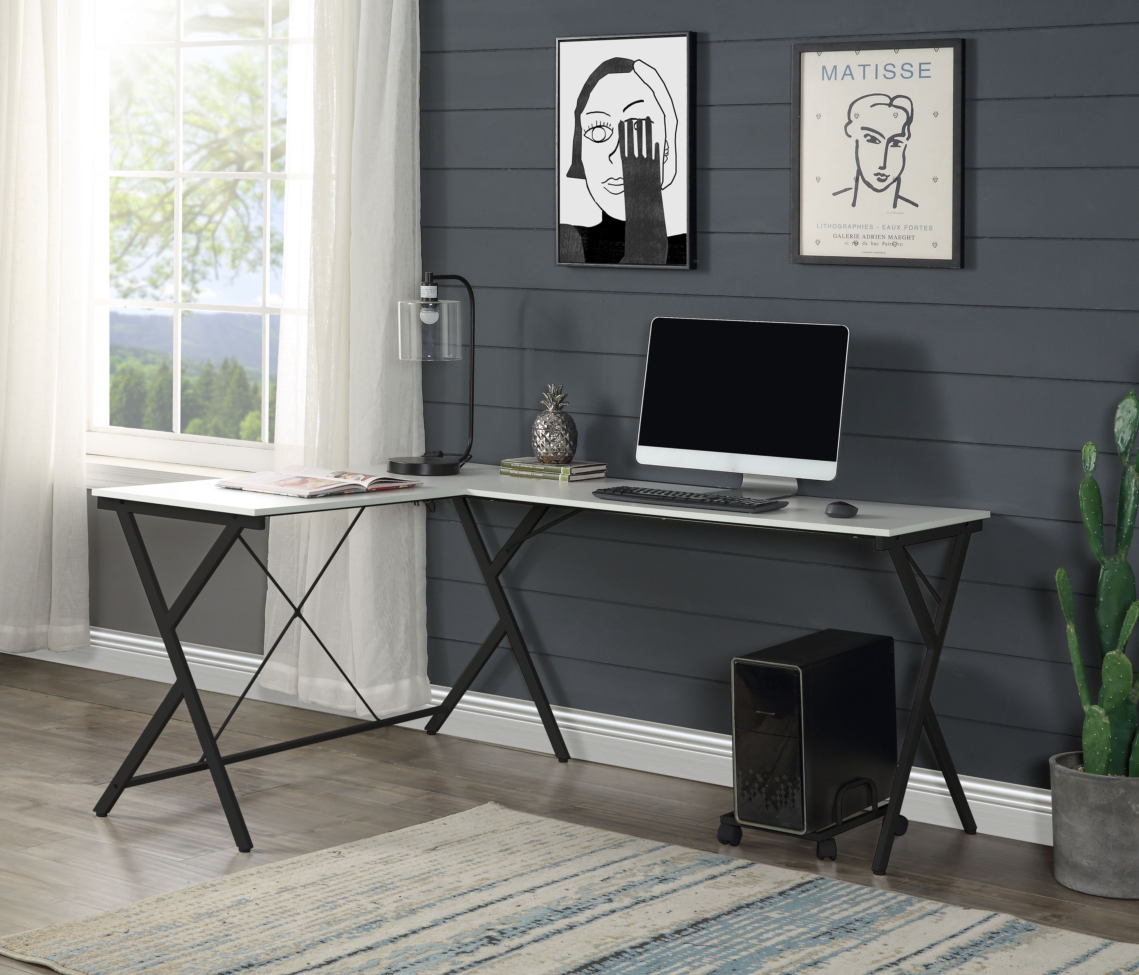 Acme Demas Wooden Top Computer Desk with Computer Holder in White and Black