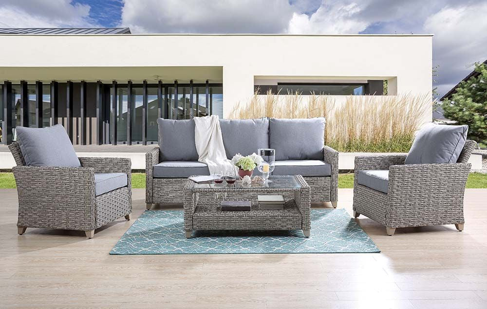 AcME greeley 4Pc Pack Patio Sofa Set, gray Fabric & gray Finish OT01090(D0102H7JJT8)