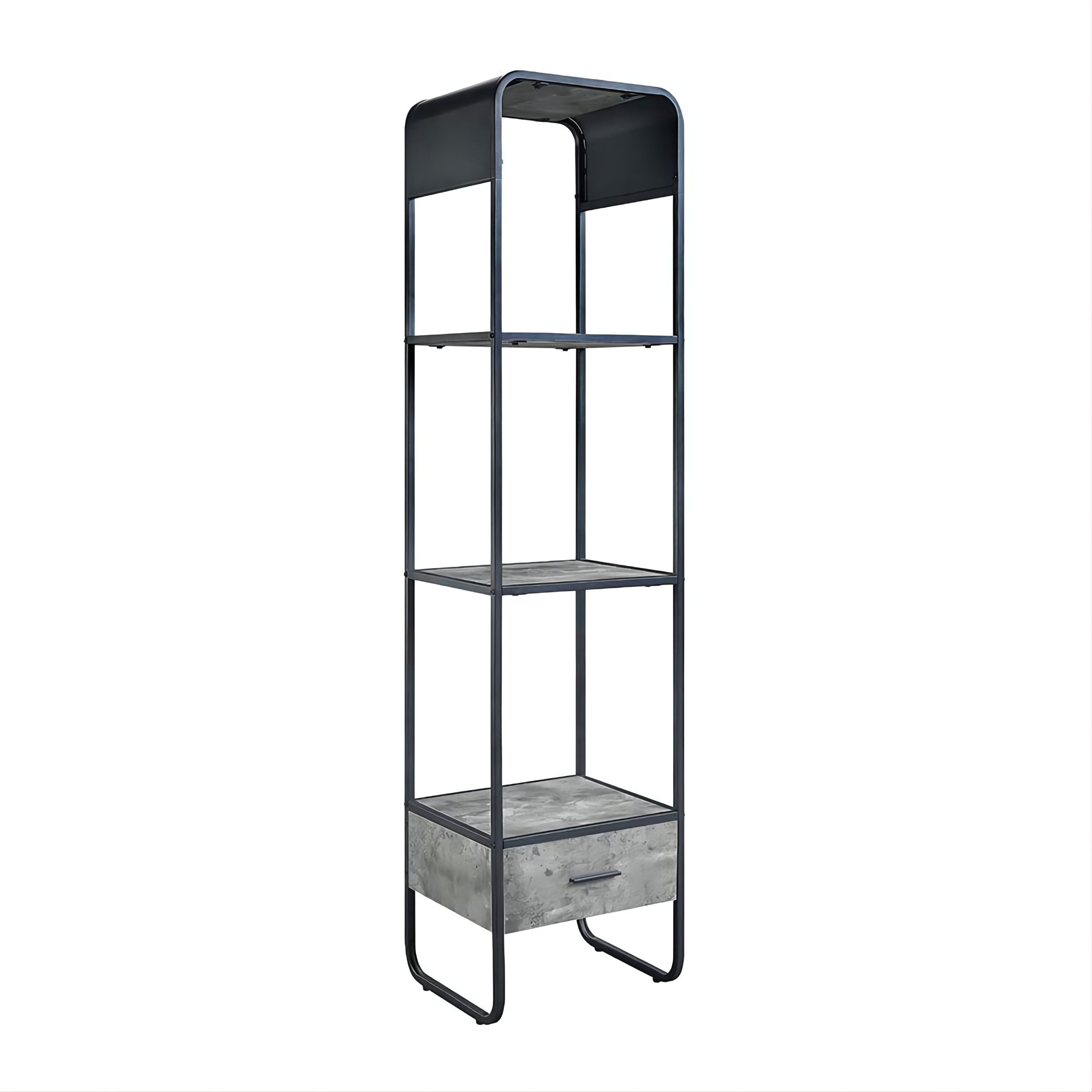 Acme Raziela Storage Side Pier in Concrete Gray and Black Metal Frame