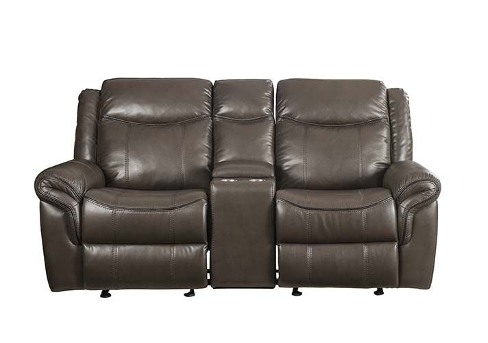 Acme Lydia Motion Loveseat with Console and USB Port in Brown Leather Aire