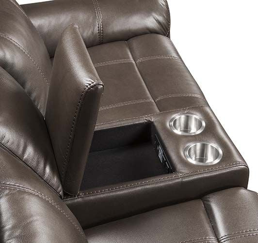 Acme Lydia Motion Loveseat with Console and USB Port in Brown Leather Aire
