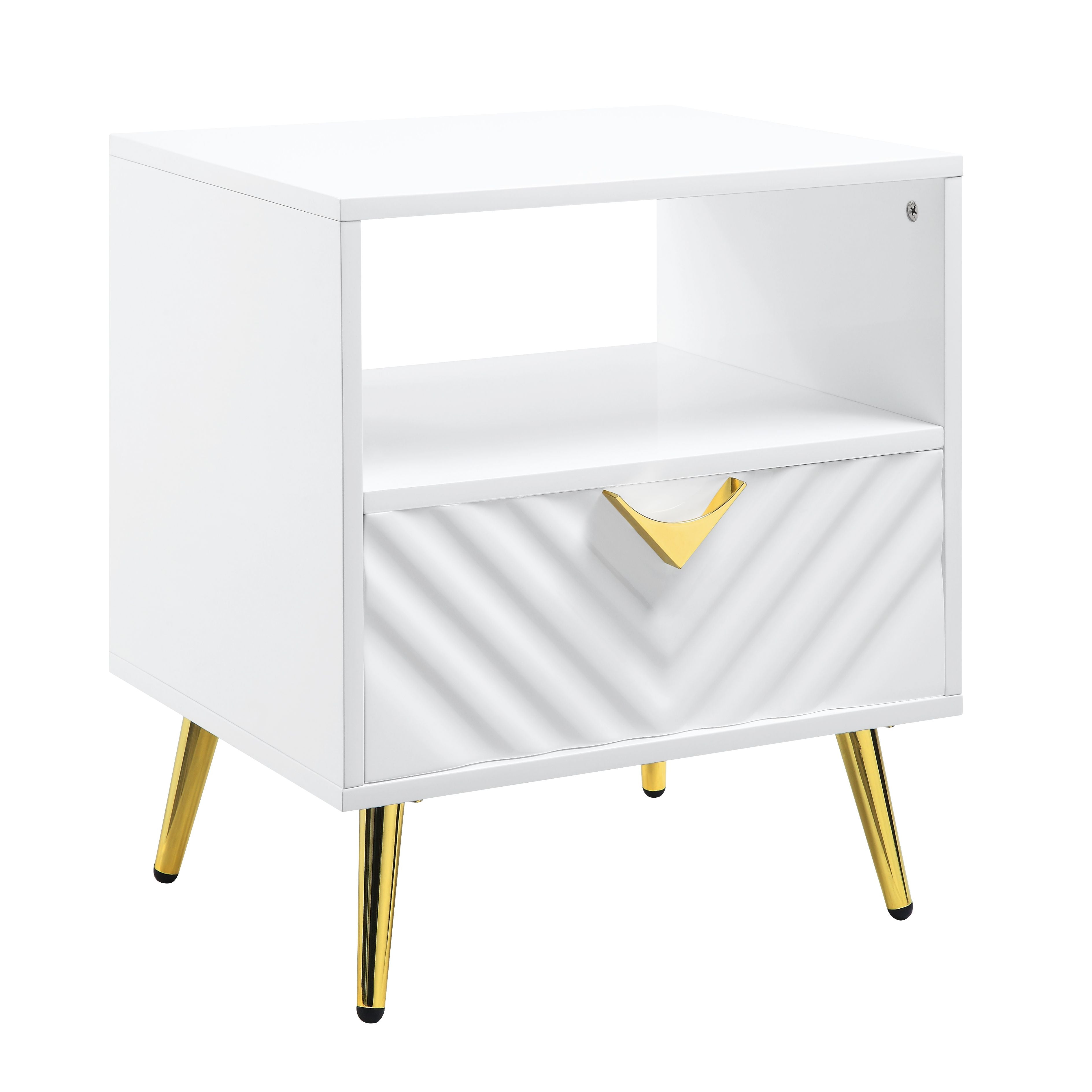 AcME gaines End Table, White High gloss Finish LV01140(D0102H7JL82)