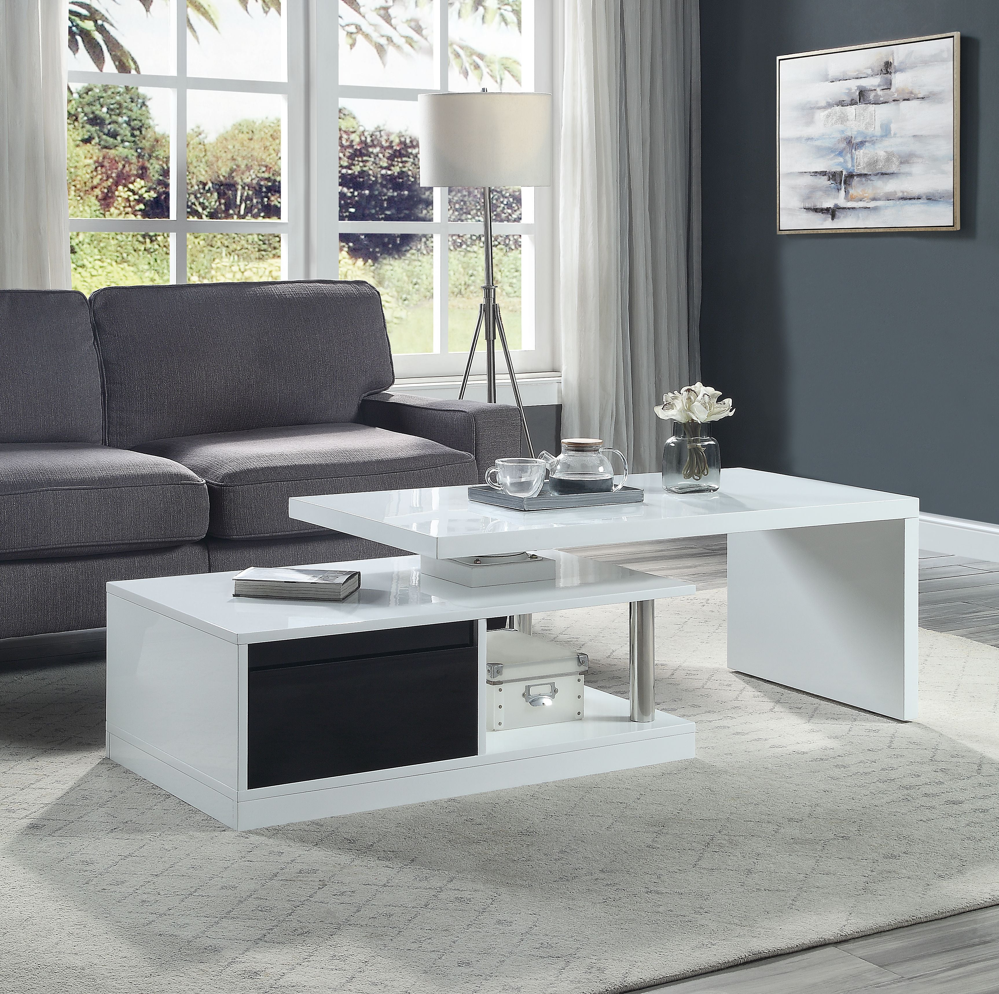 AcME Buck II coffee Table wSwivel Top in White & Black High gloss Finish LV00997(D0102H7JLFP)