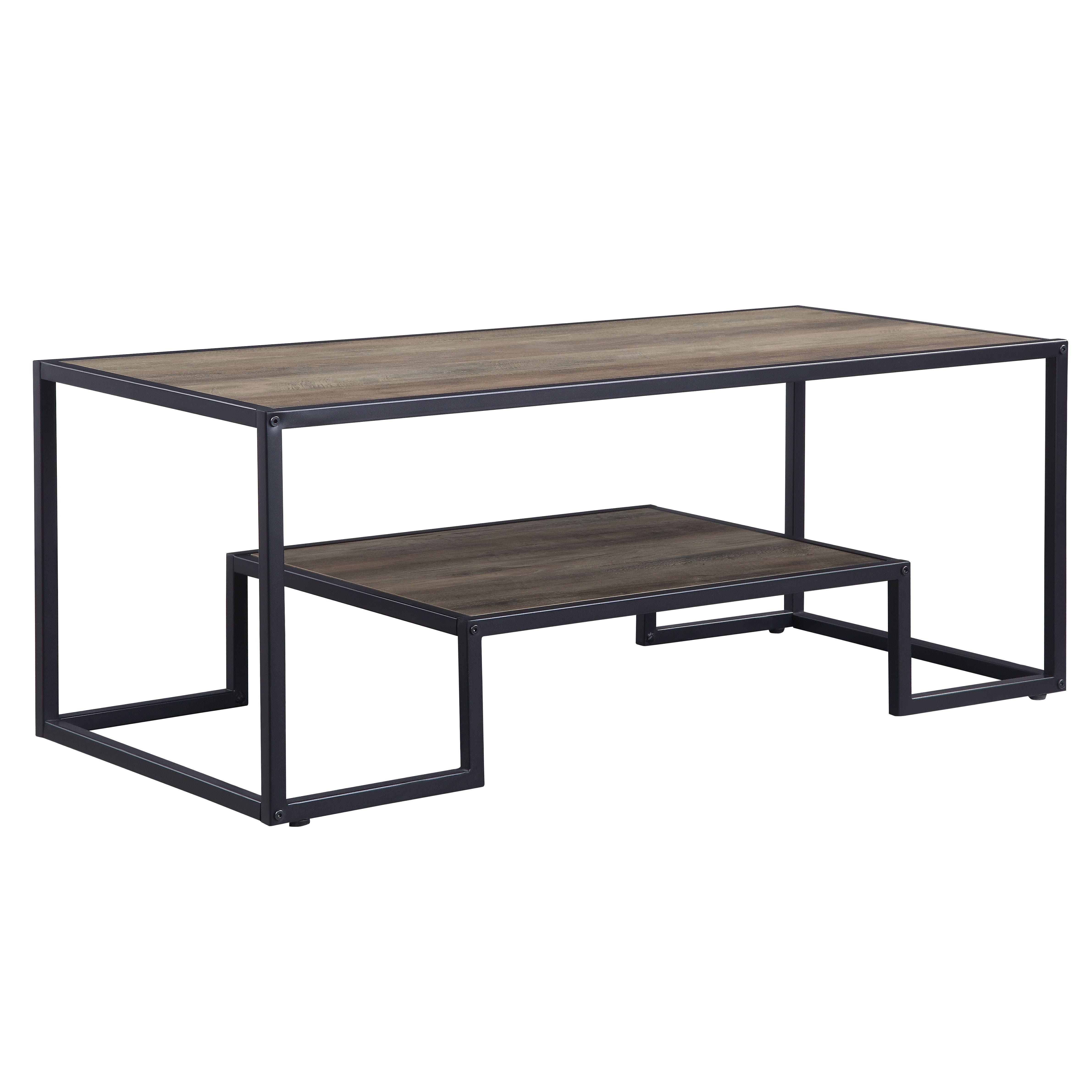 Acme Idella Wooden Coffee Table with 1 Tier Shelf in Rustic Oak and Black