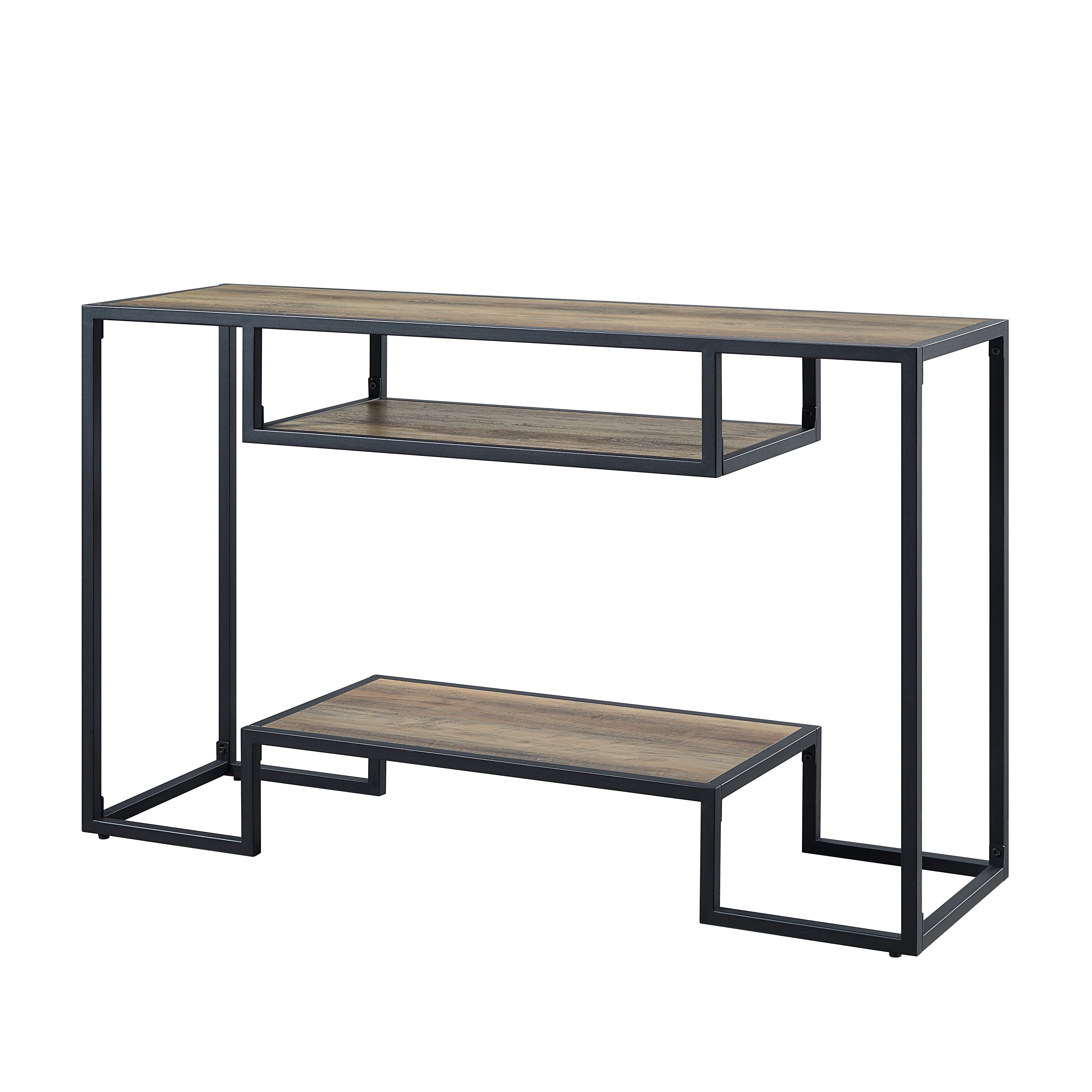 Acme Idella Wooden Console Table in Rustic Oak and Black Finish