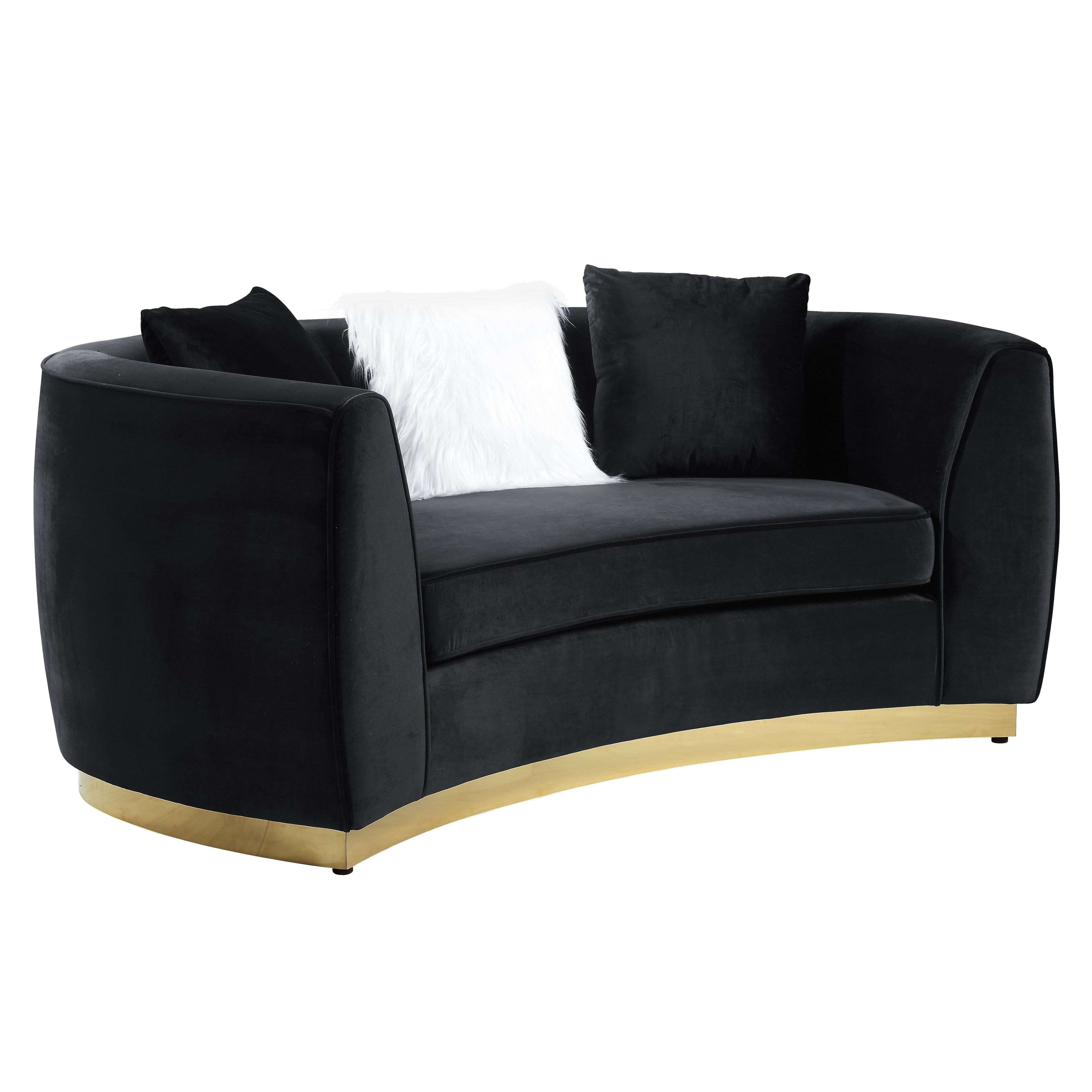 Achelle Loveseat w3 Pillows in Black Velvet LV01046(D0102H7JLT8)