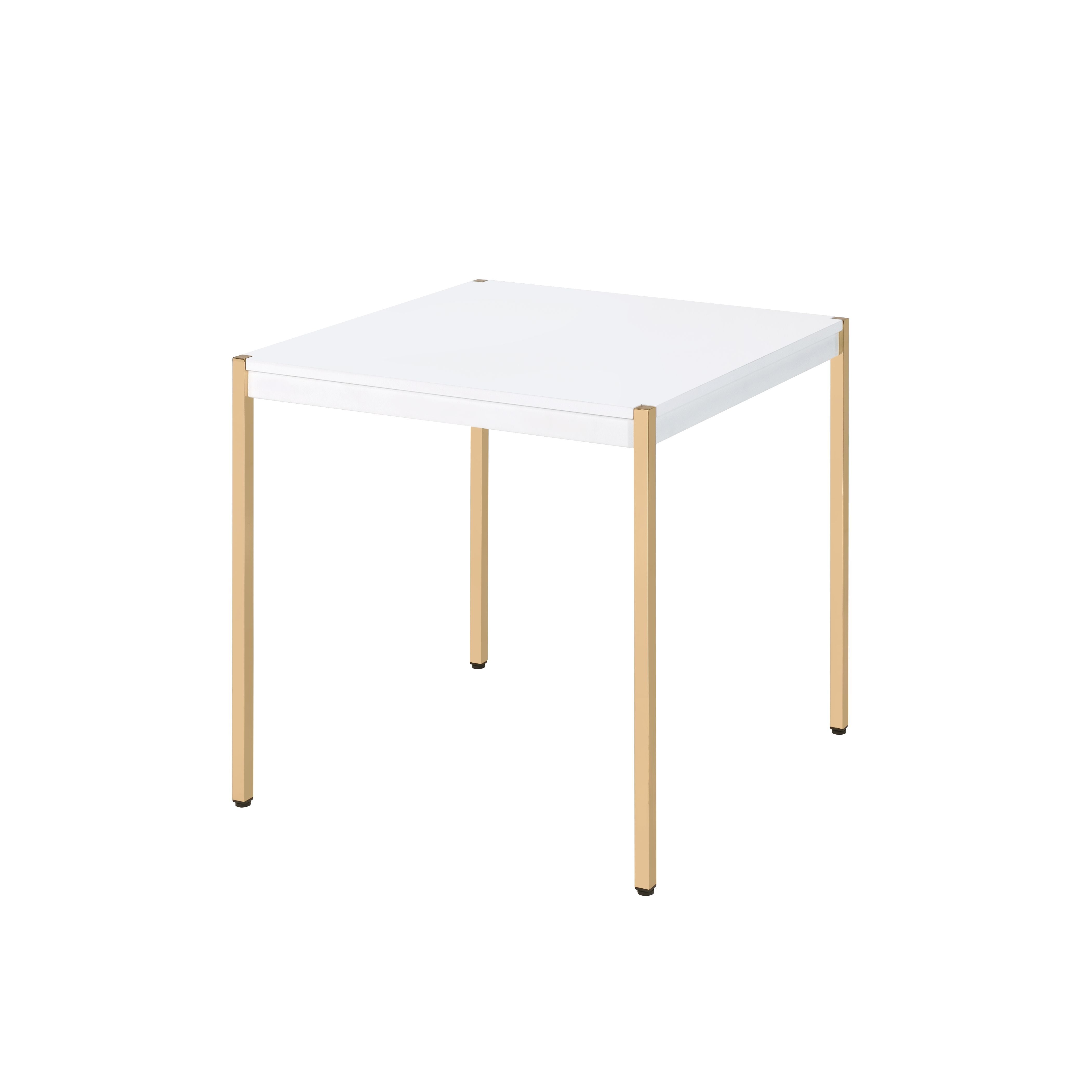 Acme Otrac Square Wooden Top End Table with Tube Legs in White and Gold