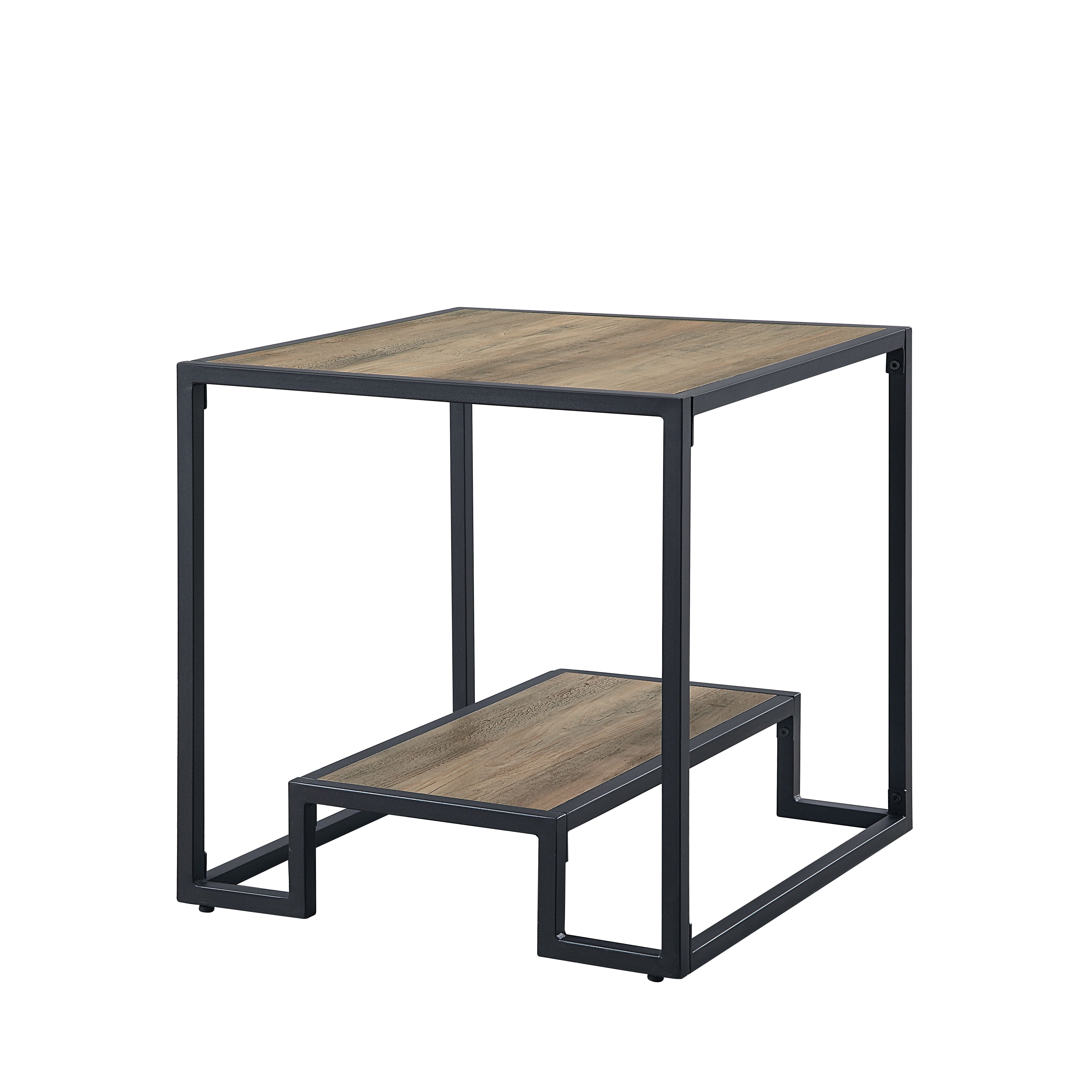 Acme Idella Wooden End Table in Rustic Oak and Black Finish