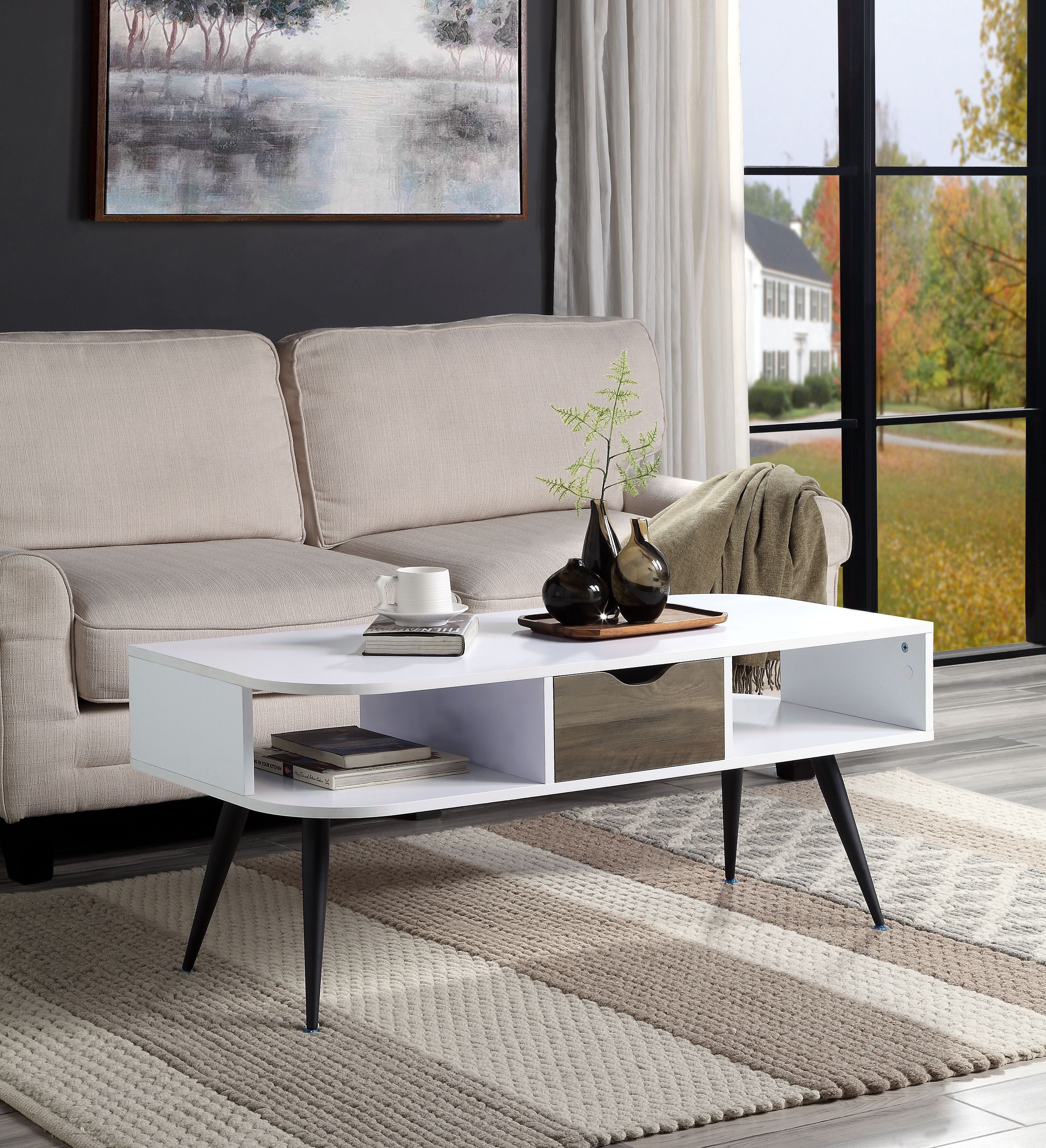 Acme Halima Wooden Coffee Table with Storage in White and Black