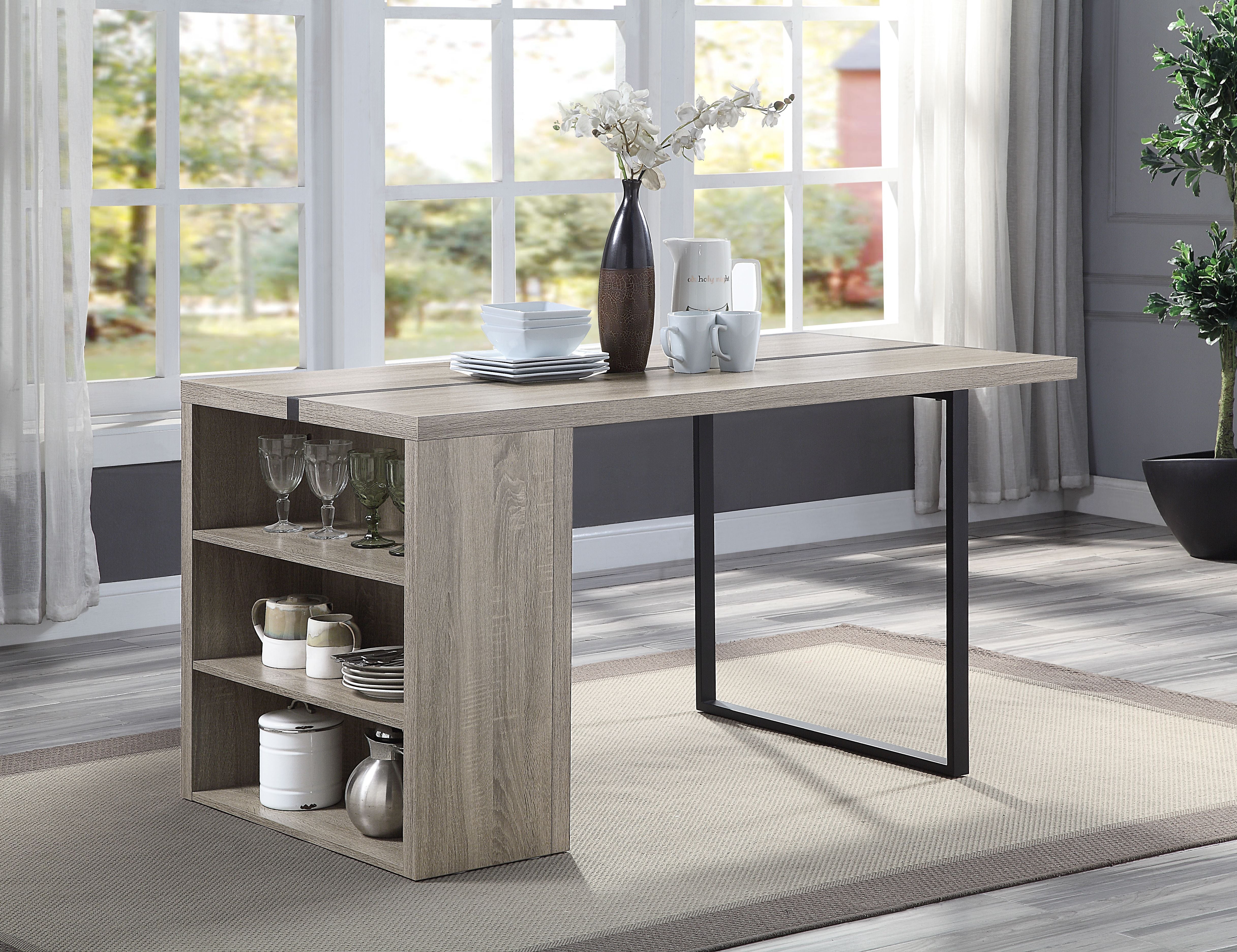 Acme Patwin Wooden Dining Table with Storage Base in Gray Oak and Black