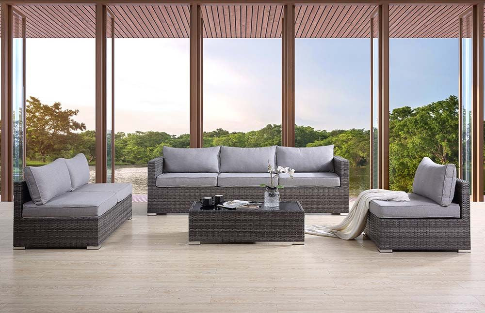 AcME Sheffield 4Pc Pack Patio Sofa Set, gray Fabric & gray Finish OT01091(D0102H7JV7J)