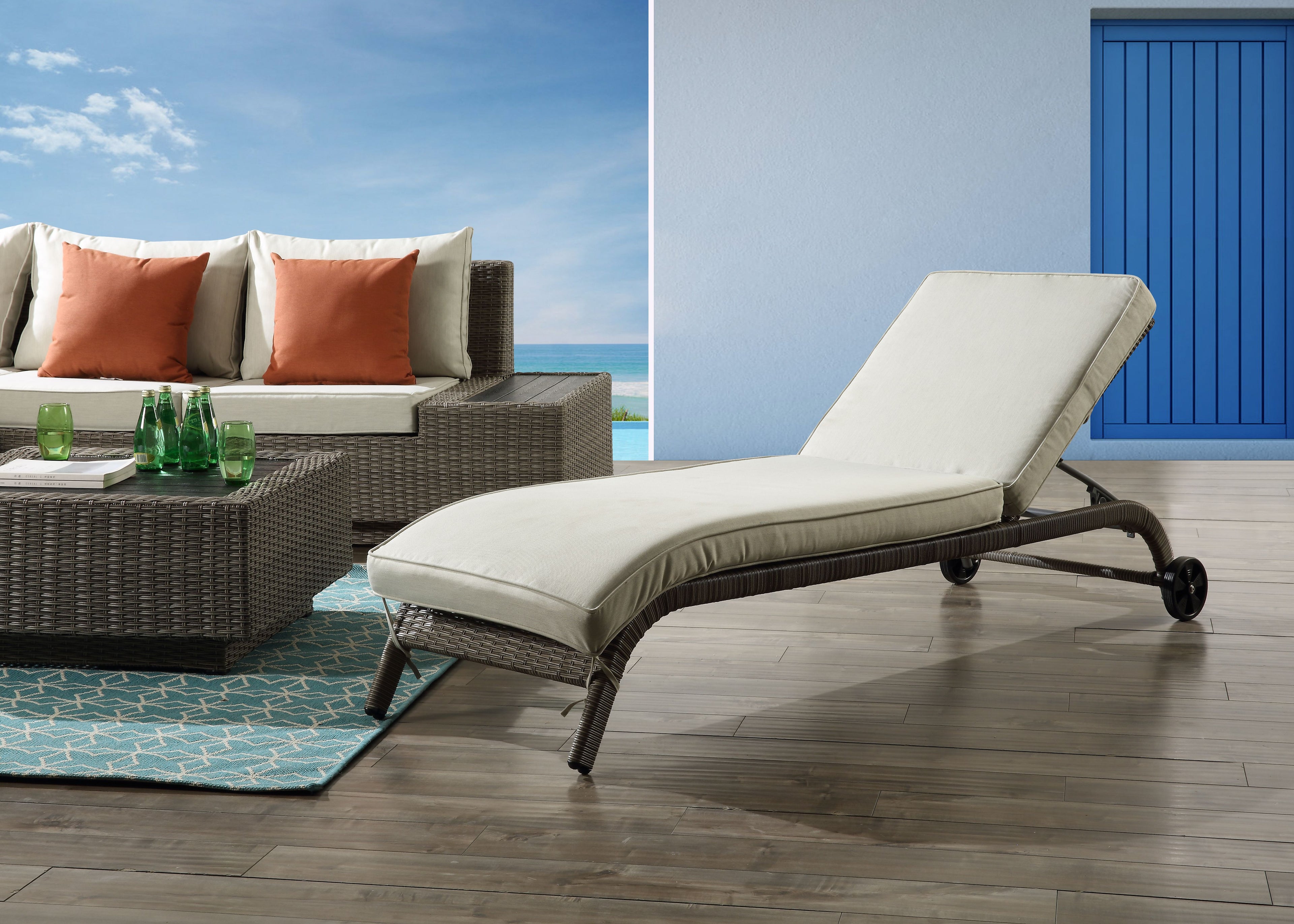 AcME Salena Patio Sun Lounge, Beige Fabric & gray Finish OT01094(D0102H7JVS8)