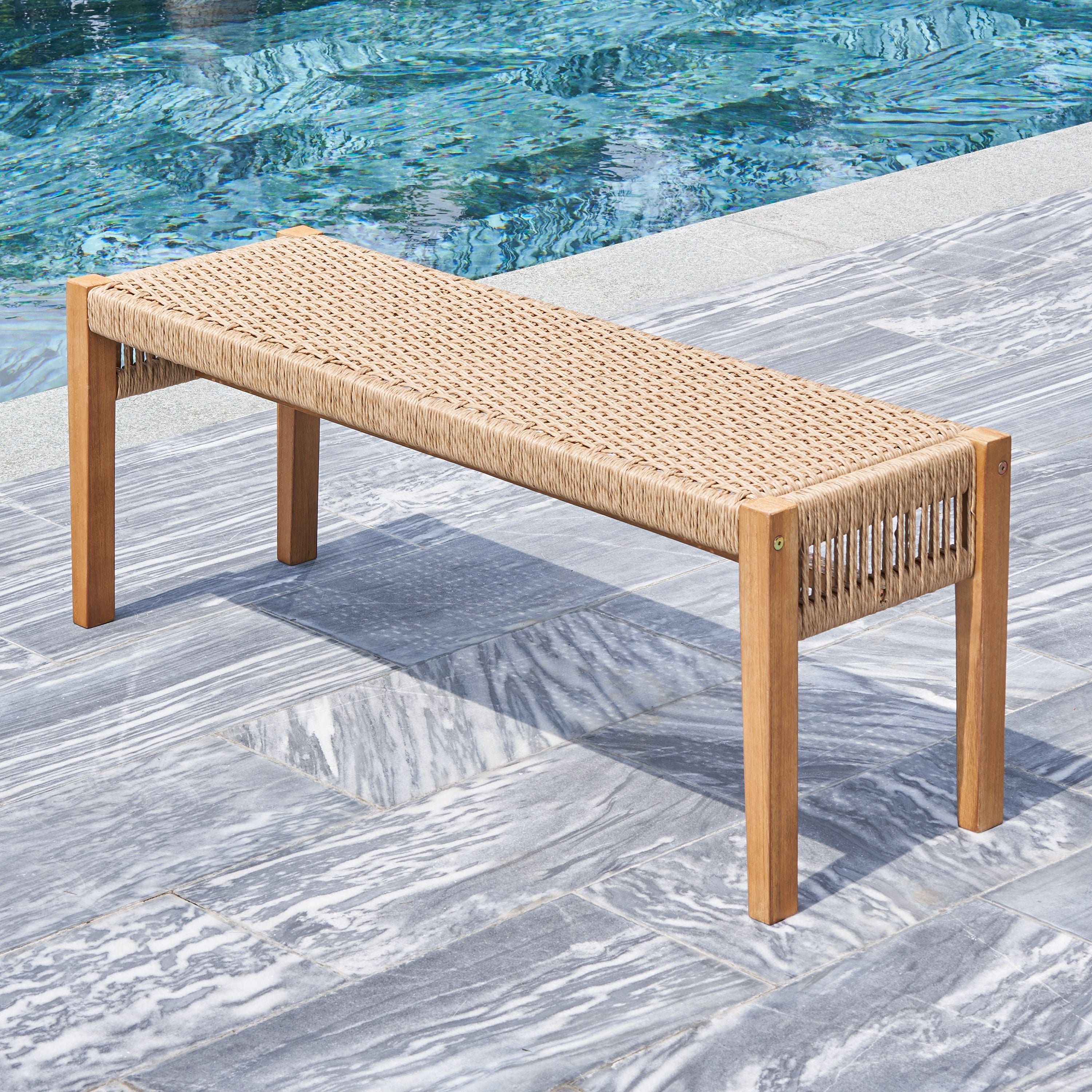 chesapeake Honey 2Seater Patio Acacia Wood Mixed Strapped Rattan garden Bench(D0102H7JYJ2)
