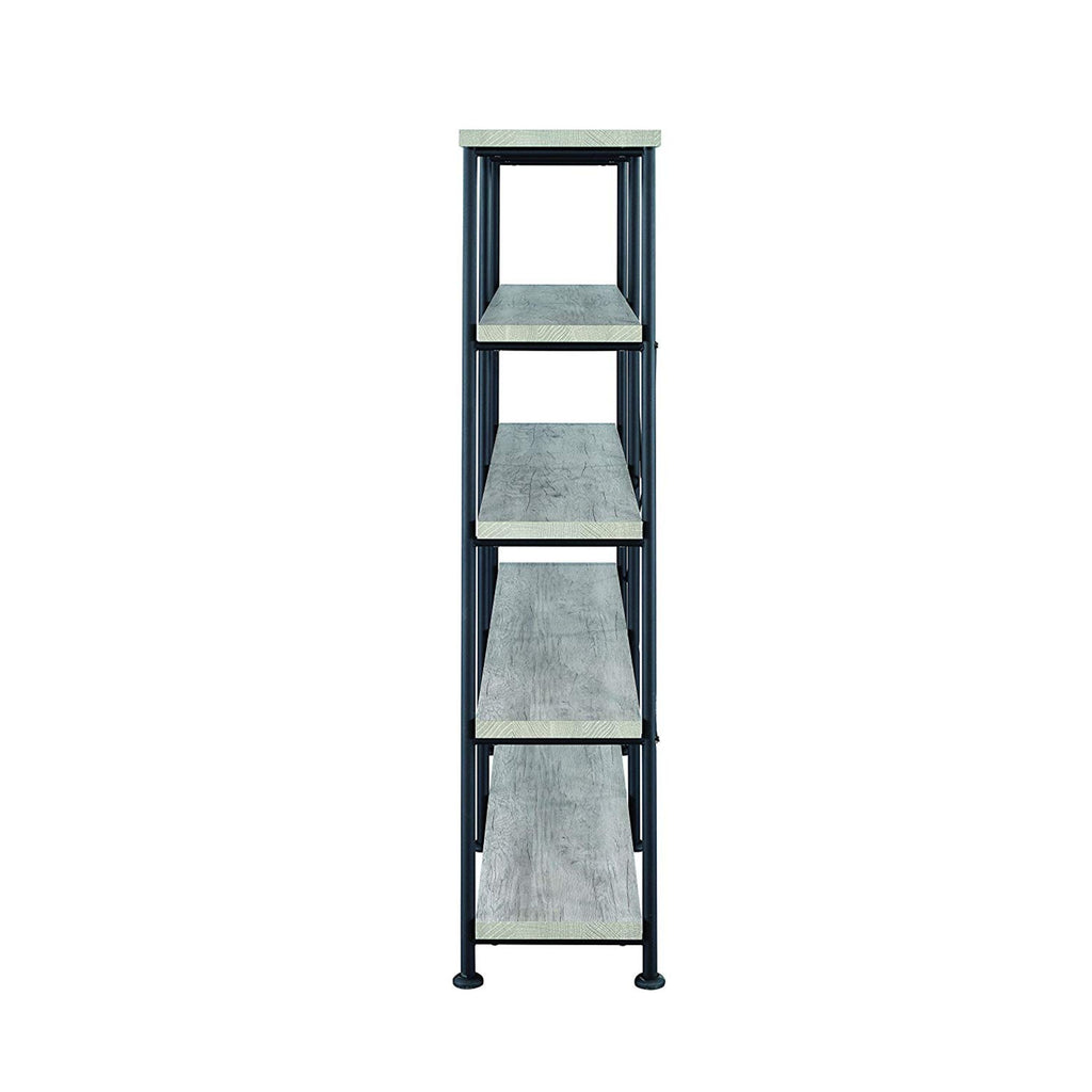 Coaster Home Furnishings Analiese Rustic Industrial 4-Tier Double Bookcase Etagere Bookshelf Office Storage Book Shelf Engineered Eco-Friendly Wood Laminate Sturdy Black Steel Grey Driftwood 801544