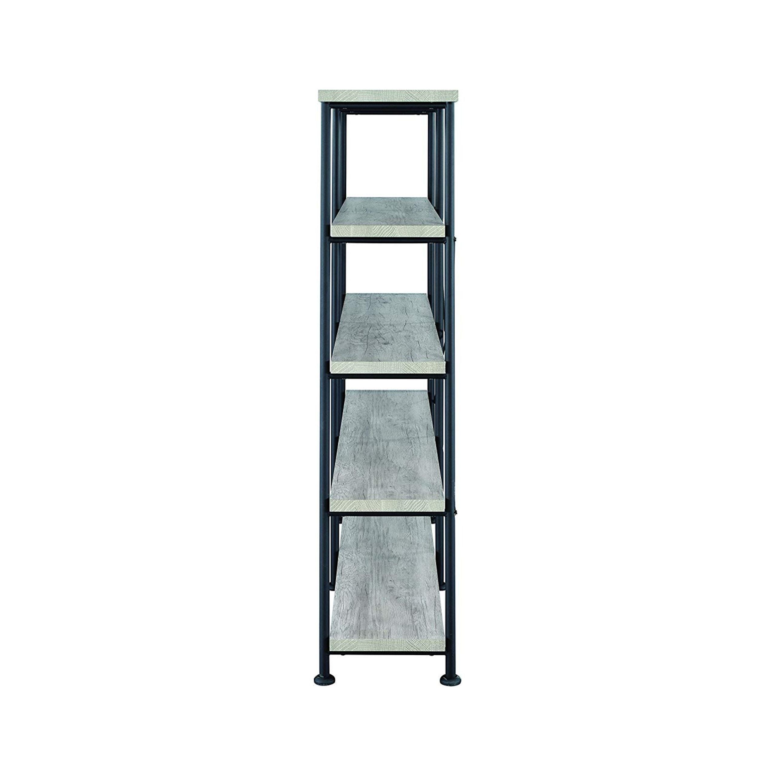 Coaster Home Furnishings Analiese Rustic Industrial 4-Tier Double Bookcase Etagere Bookshelf Office Storage Book Shelf Engineered Eco-Friendly Wood Laminate Sturdy Black Steel Grey Driftwood 801544