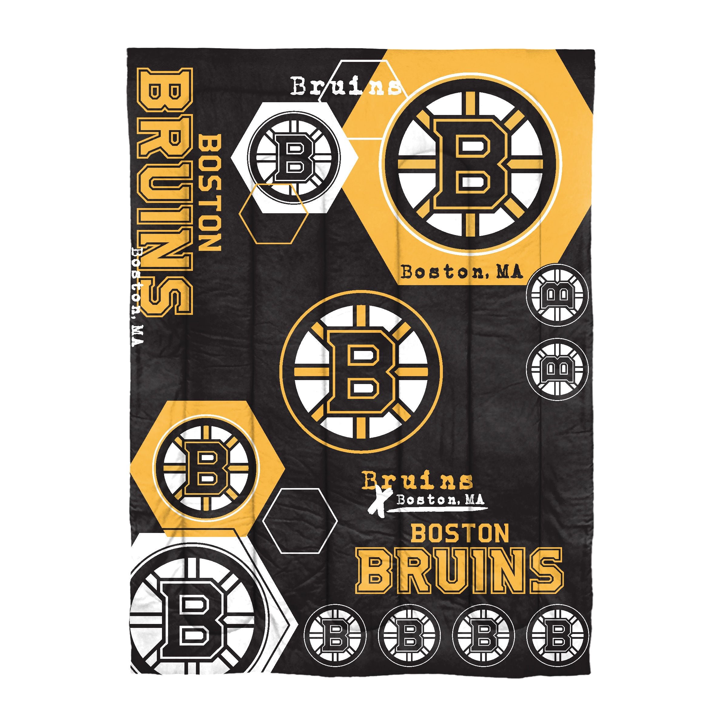 Bruins Official Nhl Hexagon Twin Comforter & Sham Set 64 X 86(D0102H94Ftw)