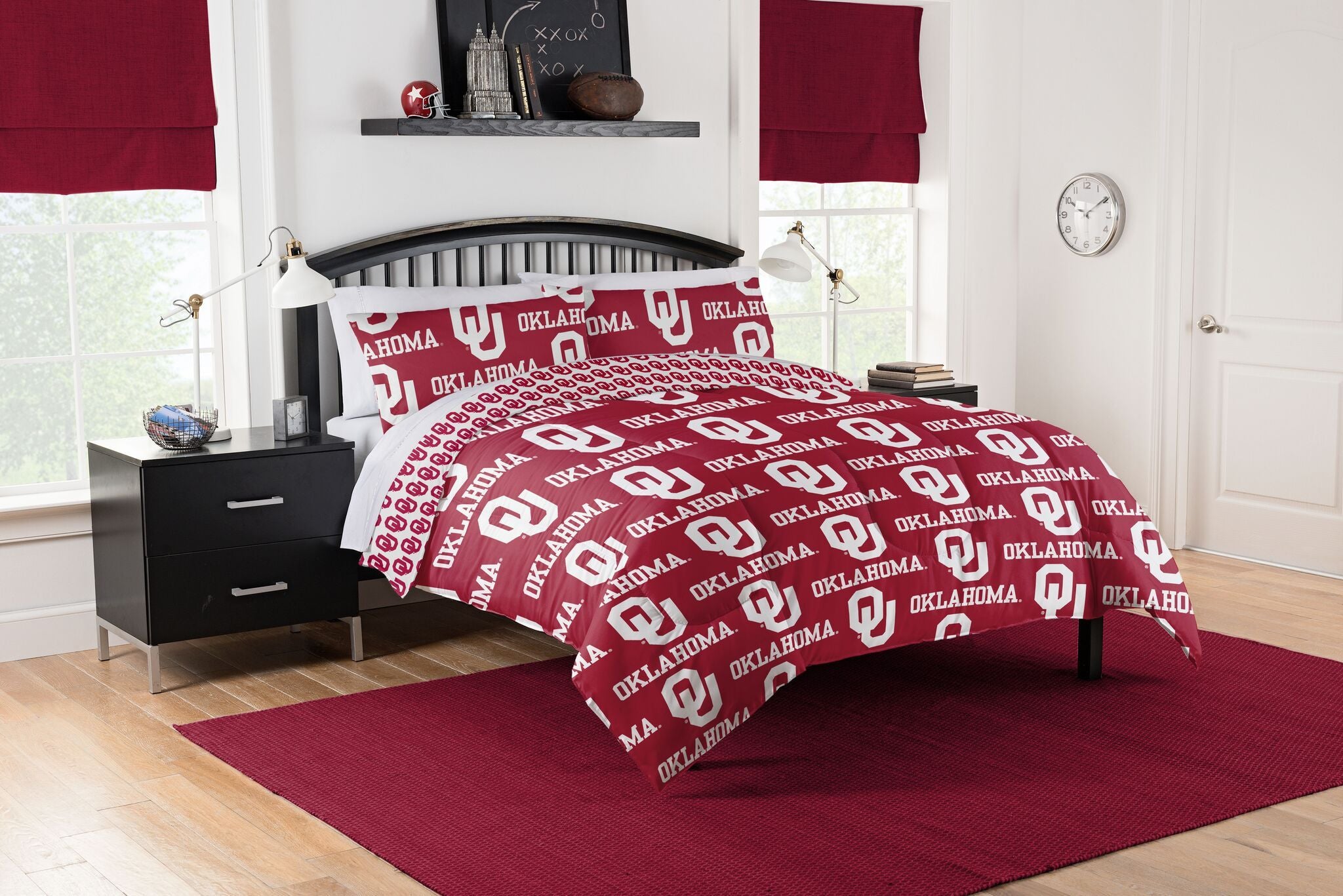 Oklahoma Sooners Rotary Queen Bed In a Bag Set(D0102H94V6A)