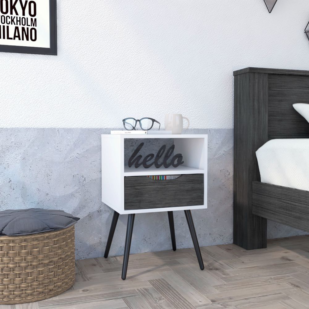 Allie Nightstand, Superior Top, Open Shelf, One Drawer