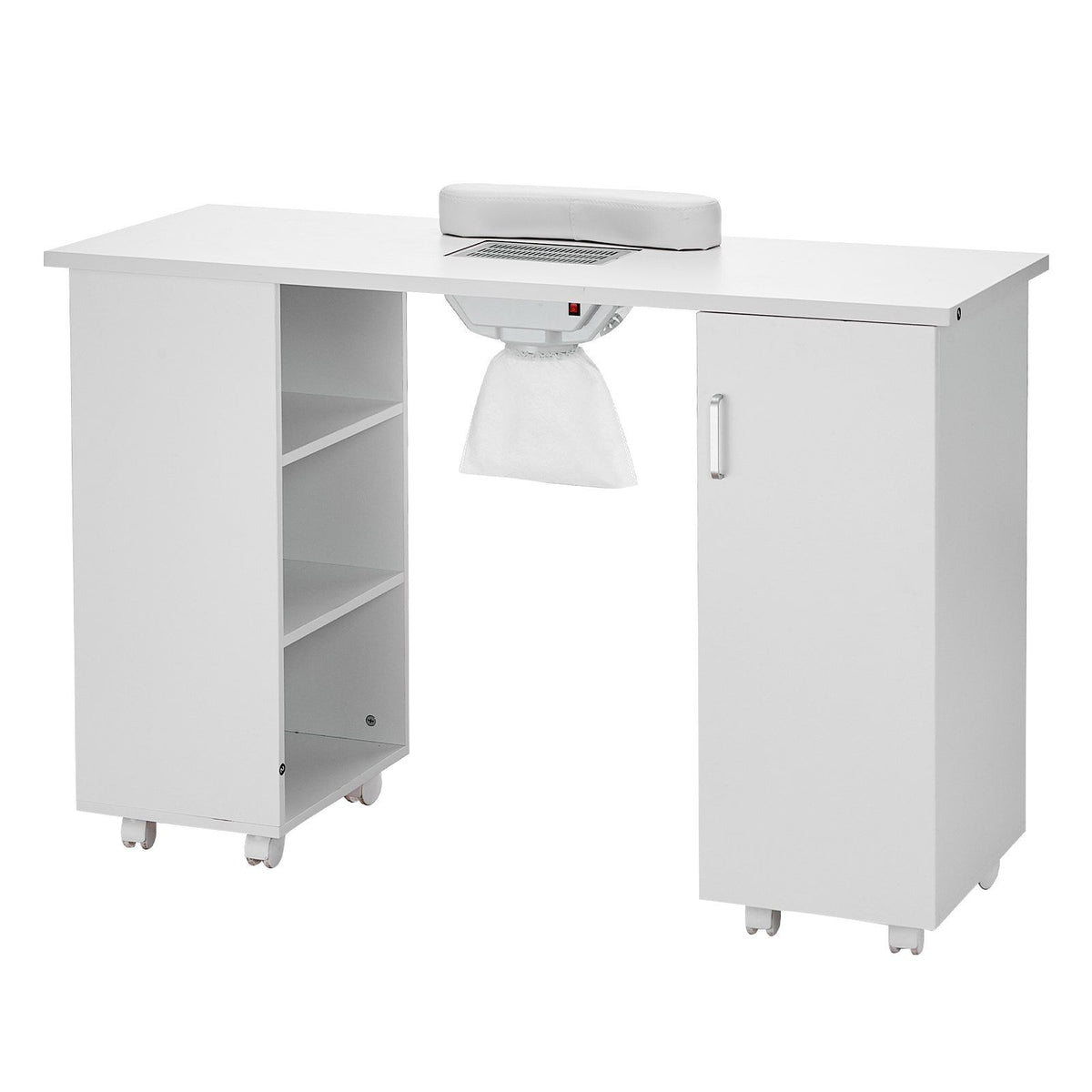 VEVOR Manicure Table, Nail Table Station with Electric Dust Collector, Moveable Nail Tech Desk with 8 Wheels (4 Lockable), 3 Dus