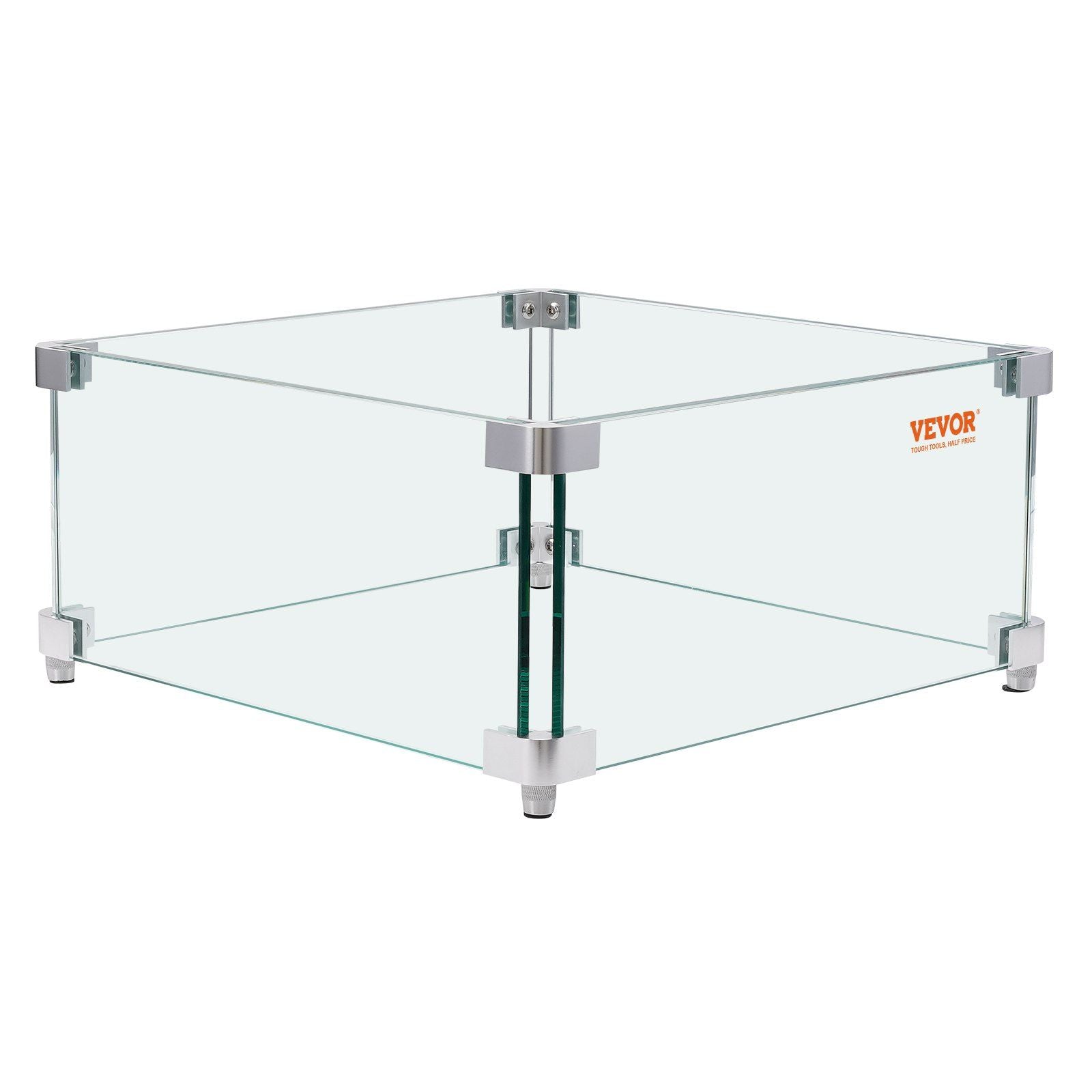 VEVOR Gas Fire Pit Wind Guard for Square Fire Table, 15 x 15 x 7 inch Clear Tempered Wind Guard for Firepits, 0.31 inch Thick Sq