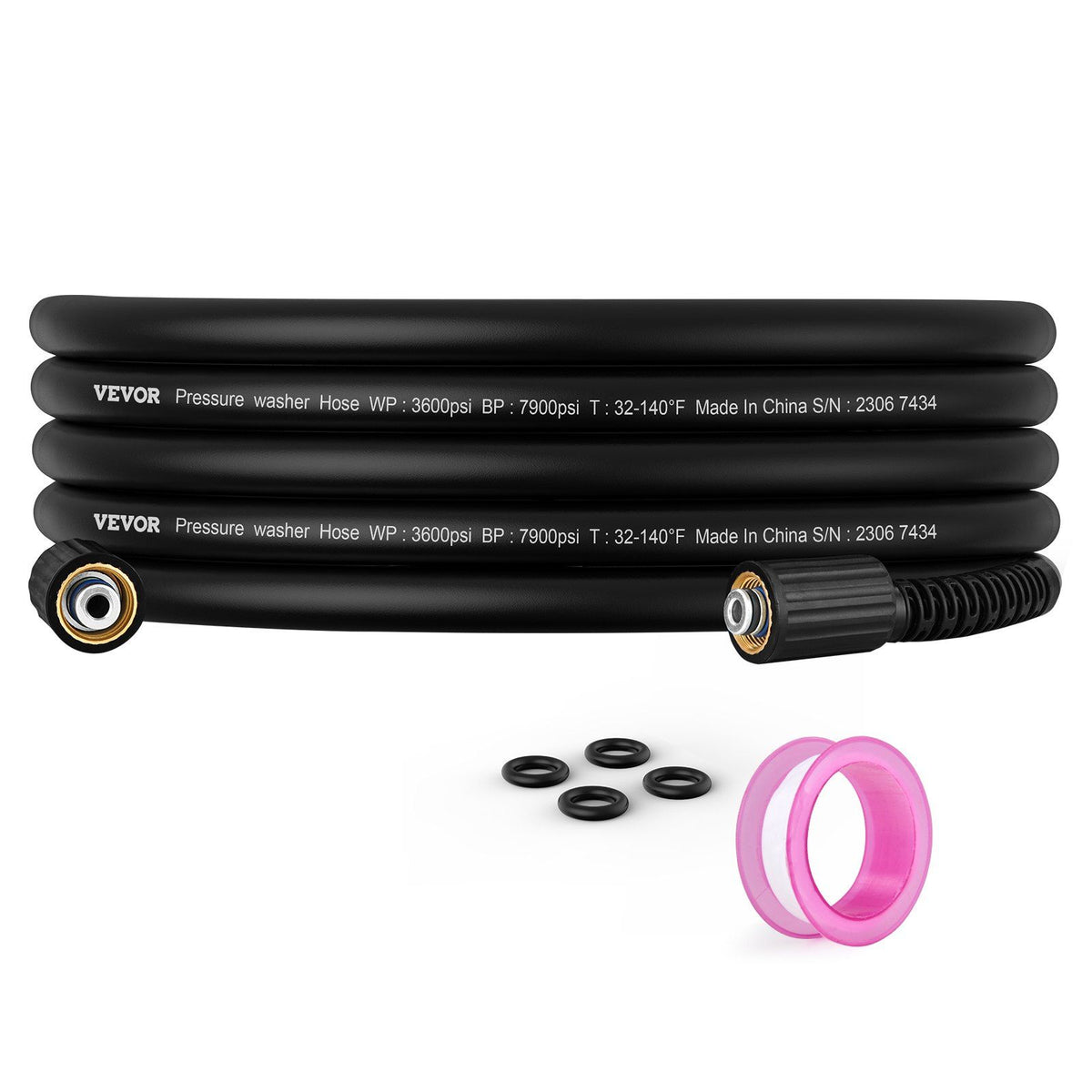 Vevor Pressure Washer Hose, 25 Ft, 1/4' Kink Free M22-14Mm Brass Thread Replacement For Most Brand Pressure Washers, 3/4' Bend