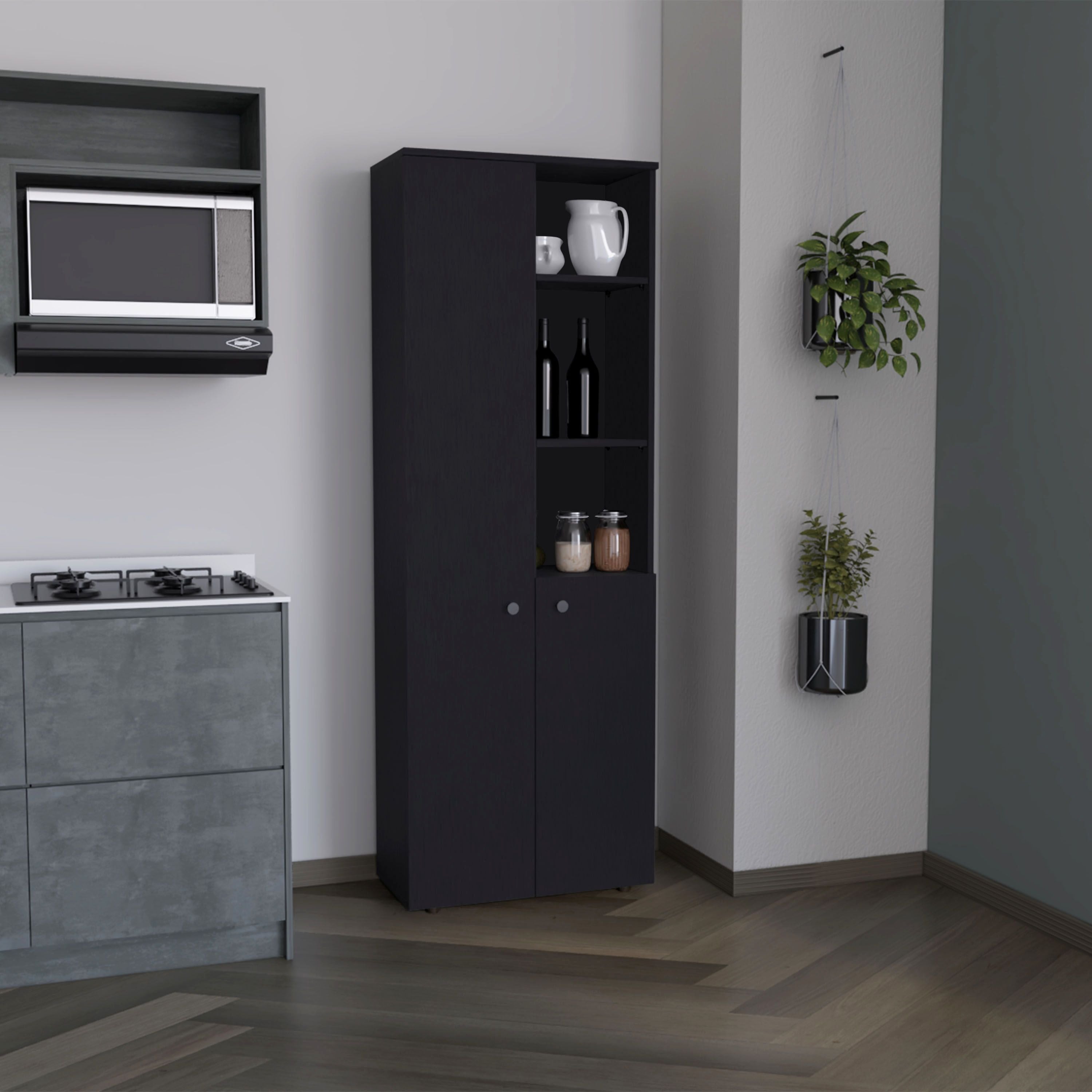 Riner Multistotage 67 H with 5-tier storage shelves and 2 doors, Black
