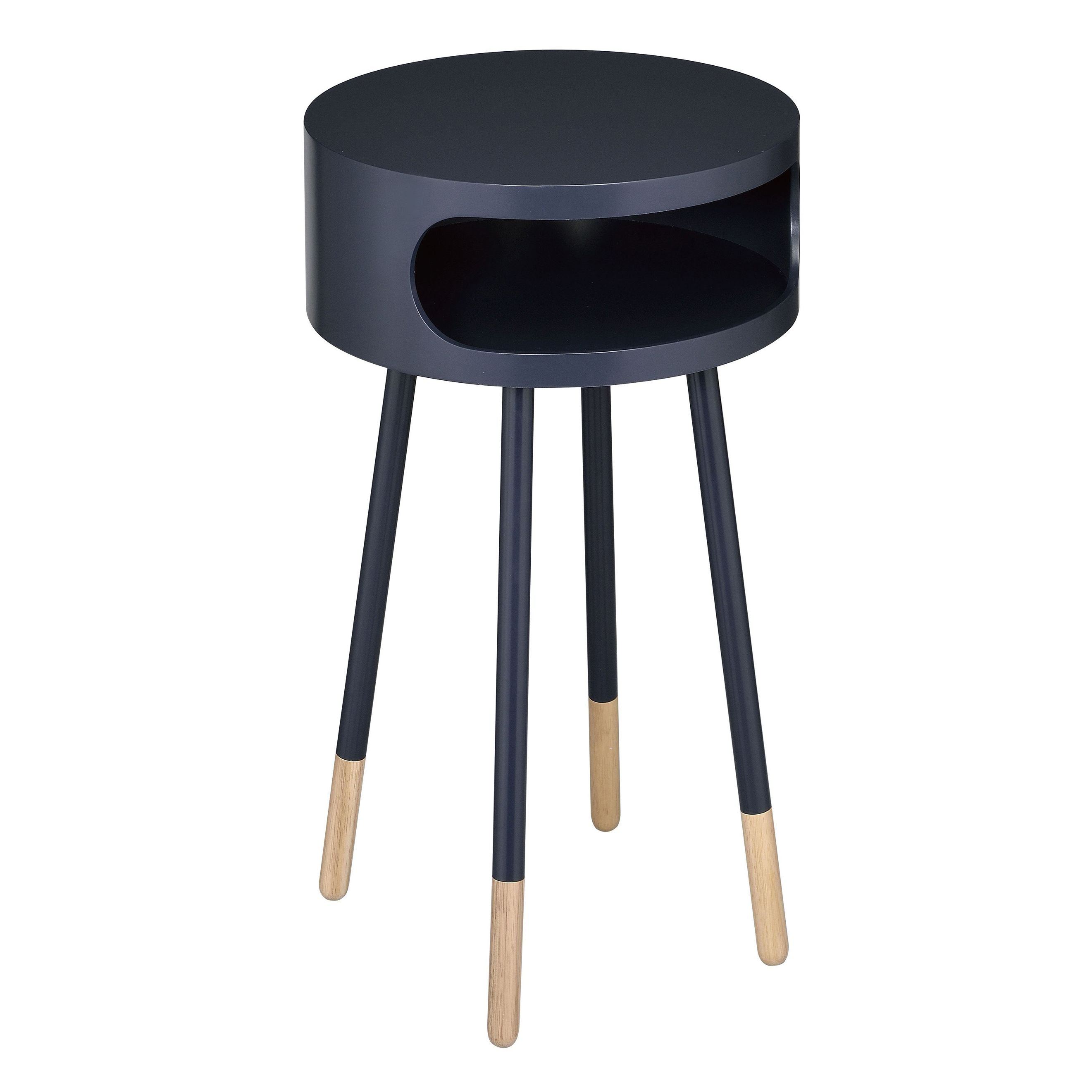 Black and Natural Round 1-shelf End Table
