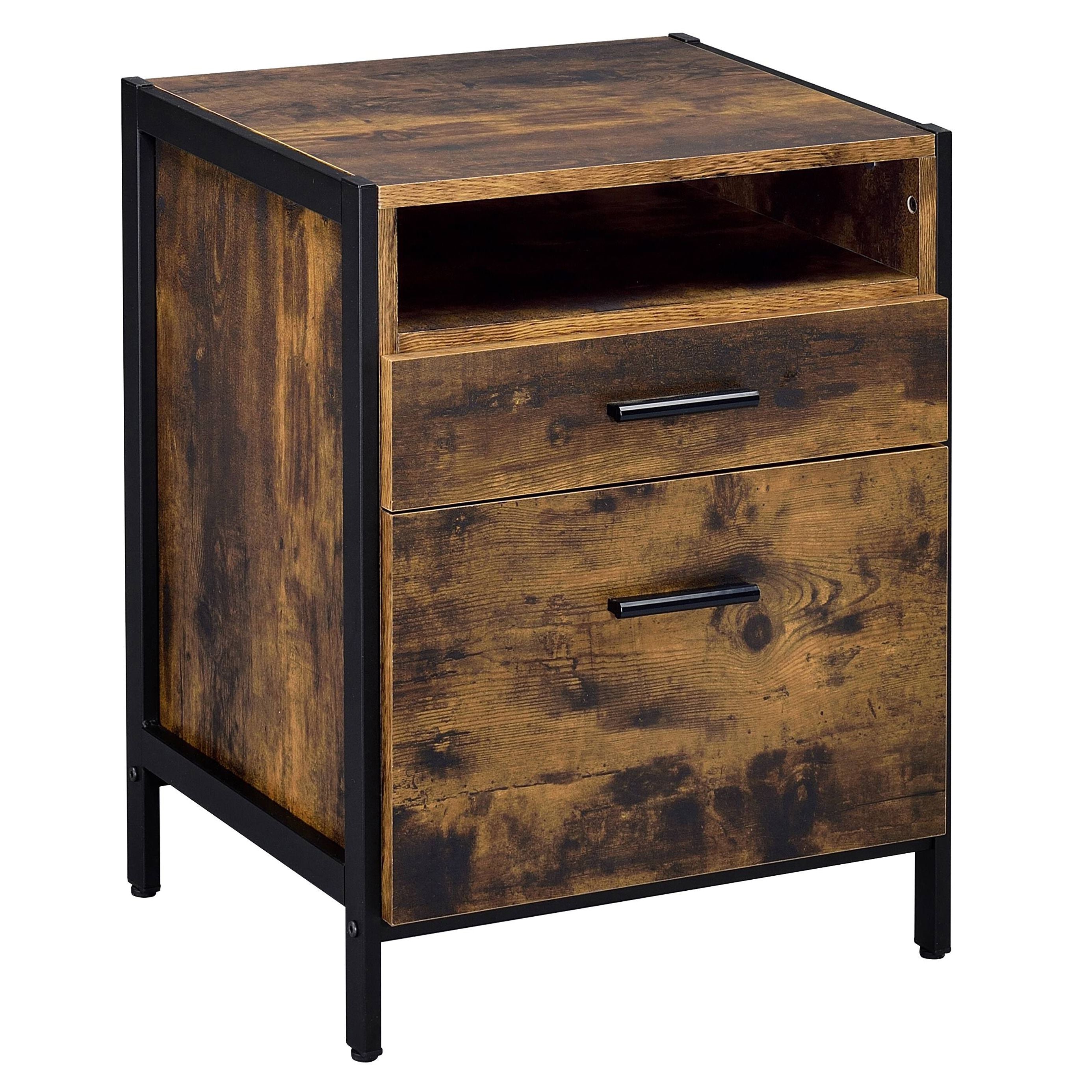 Rustic Oak and Black 2-drawer Nightstand