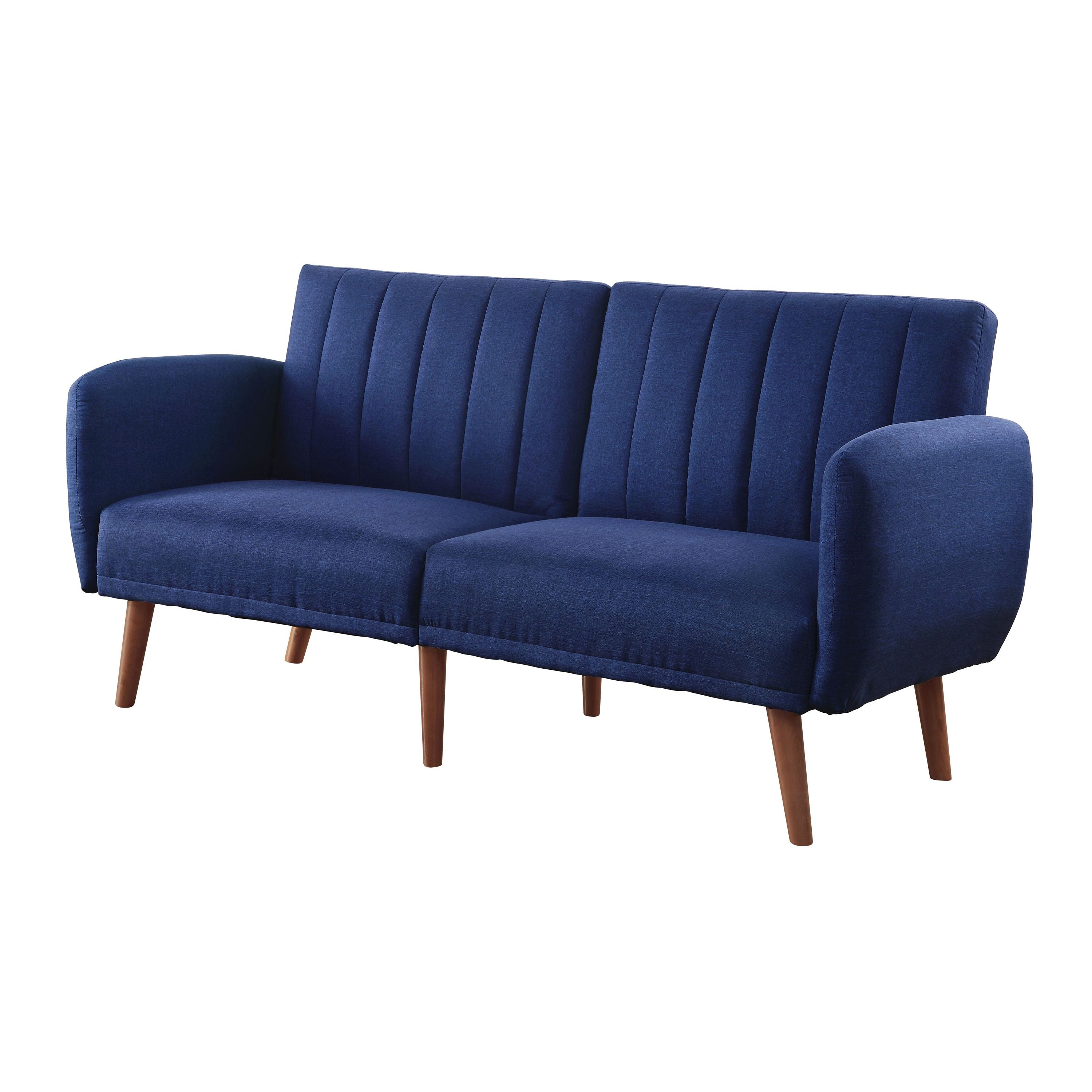 Blue and Walnut Upholstered Adjustable Sofa
