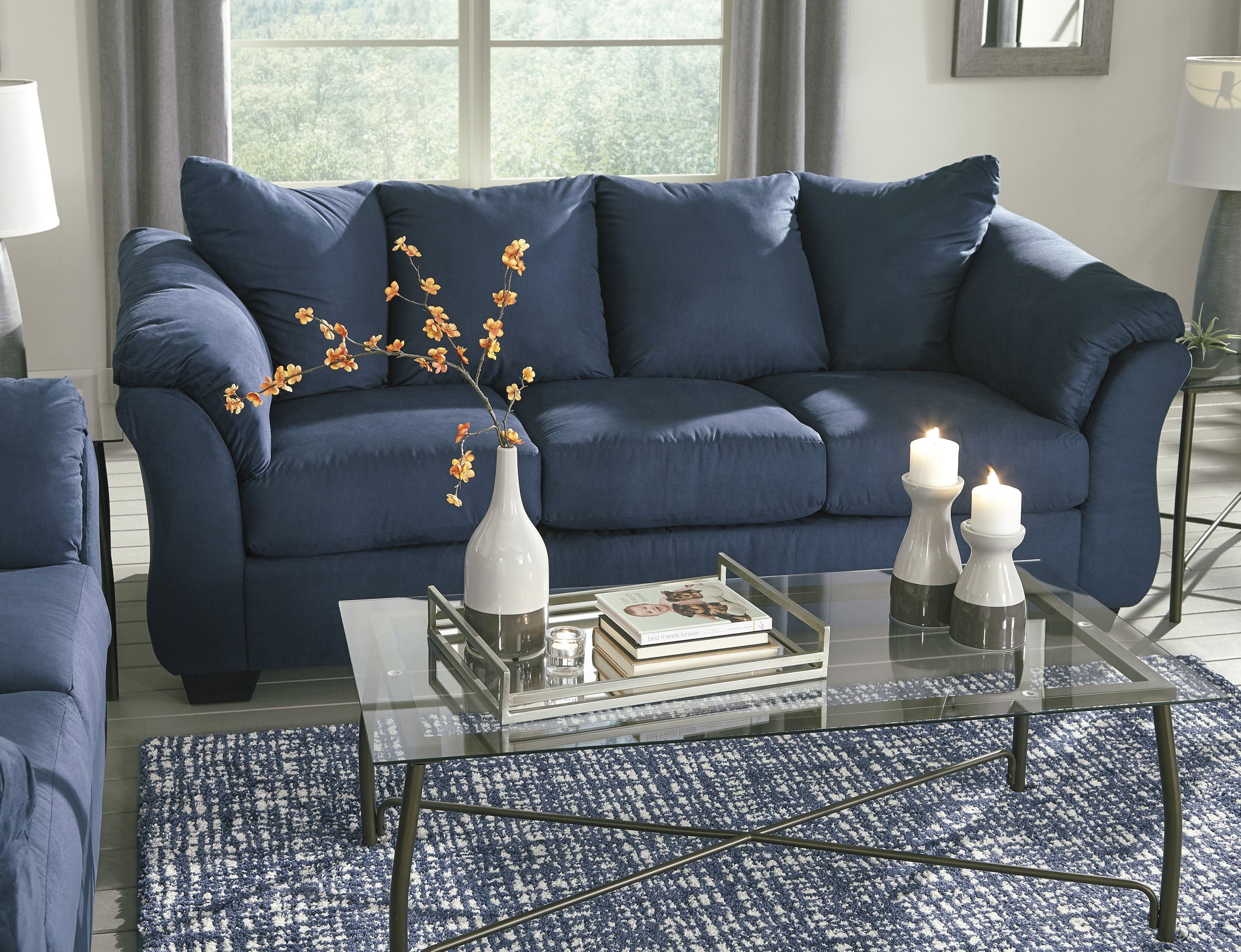 Aruca Sensations Microfiber Pillow Back Sofa, Navy Blue