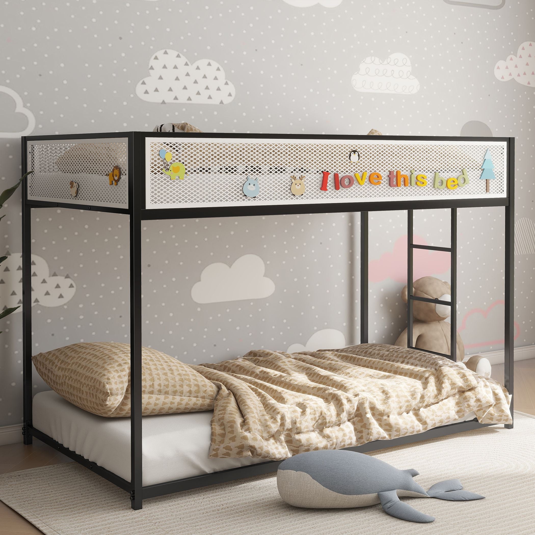 Adam Twin Twin Bunk Black with White Mesh Guard Rail