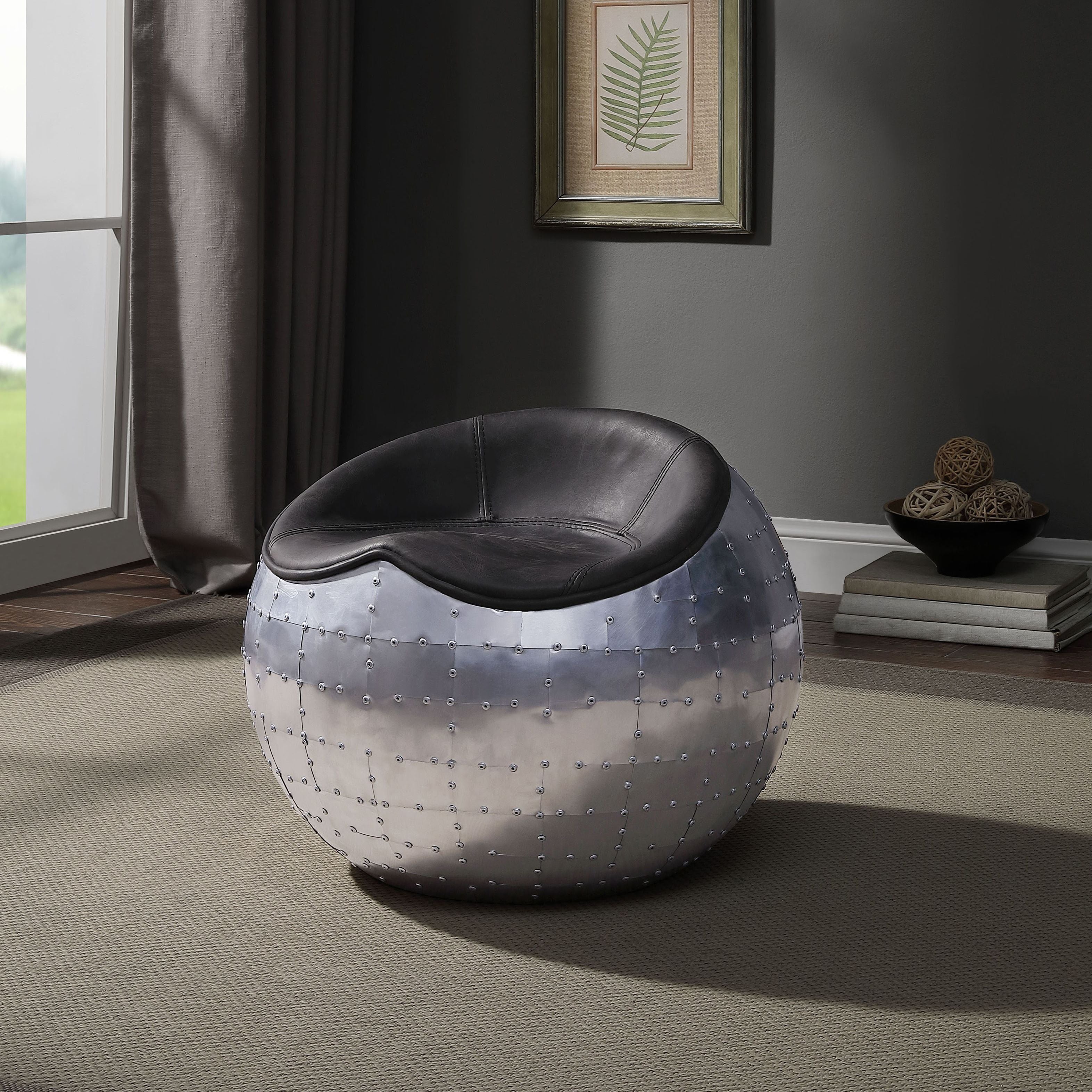 Antique Ebony and Aluminum Ottoman with Saddle Seat