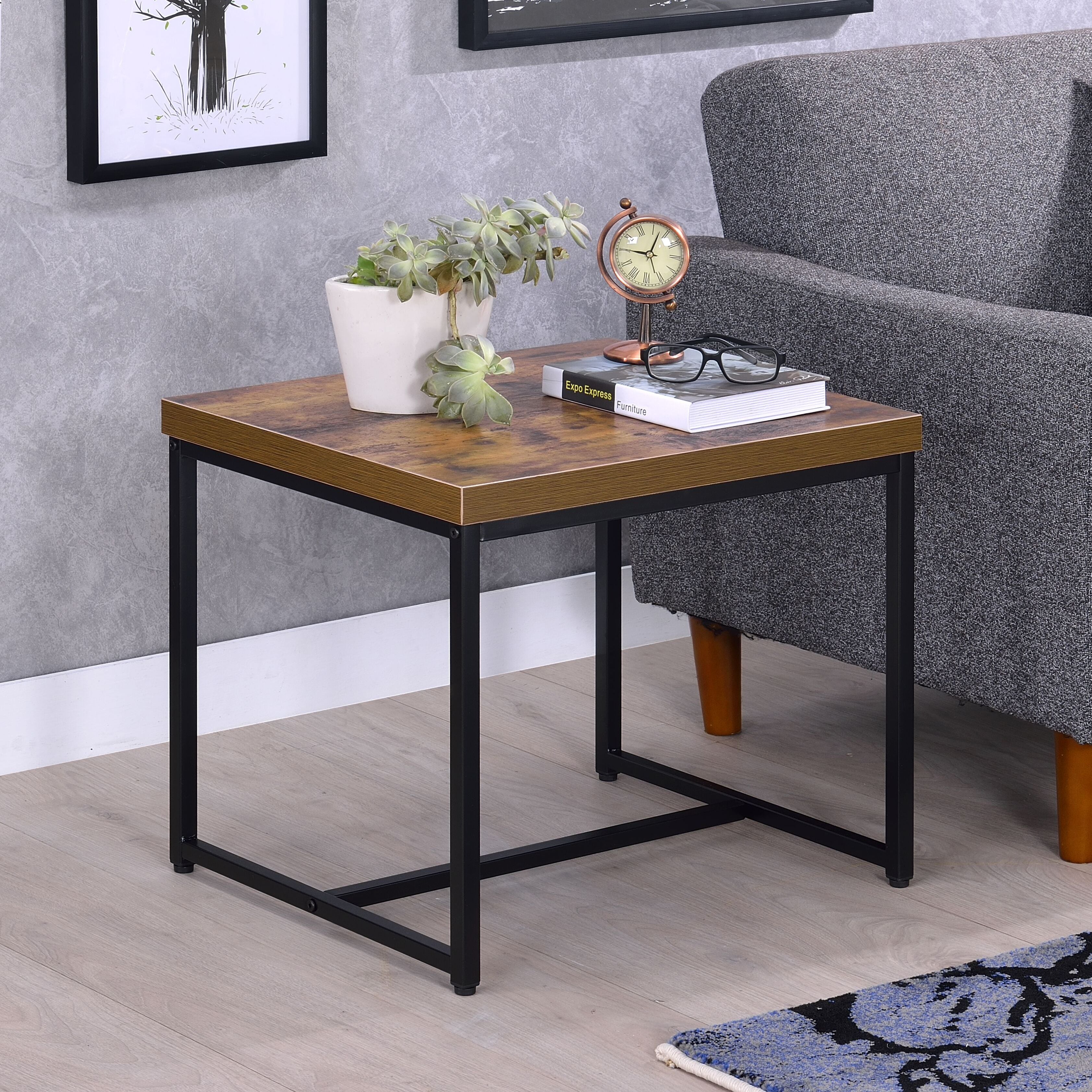 Weathered Oak and Black Rectangular End Table