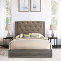 Brown and Rustic Grey Oak Tufted Queen Bed