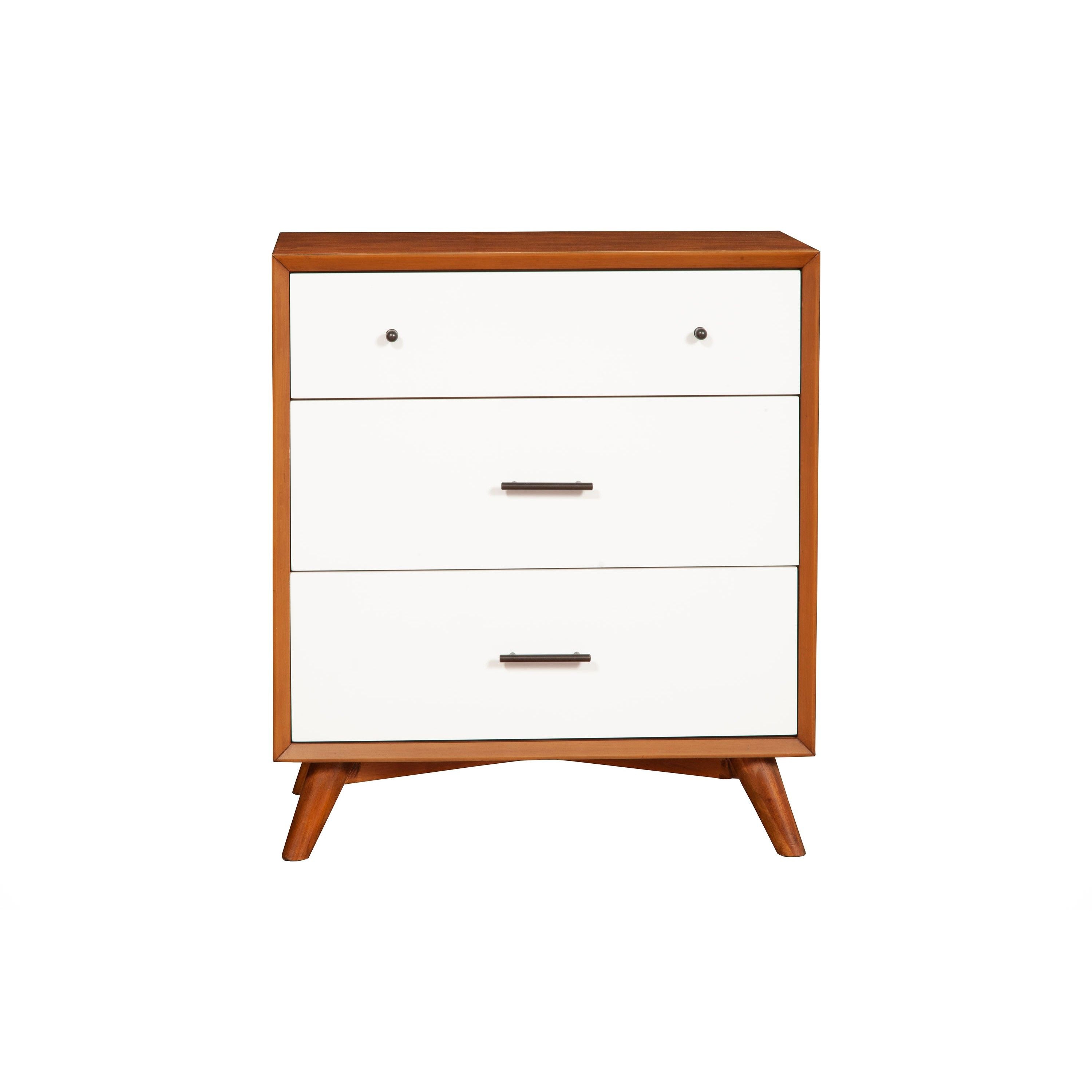 Modern Style Wooden Chest With Three Drawers and Flared Legs, Brown and White