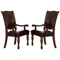 Traditional Style Wood & Leather Dining Side Arm Chair, Brown & Dark Brown, Set of 2