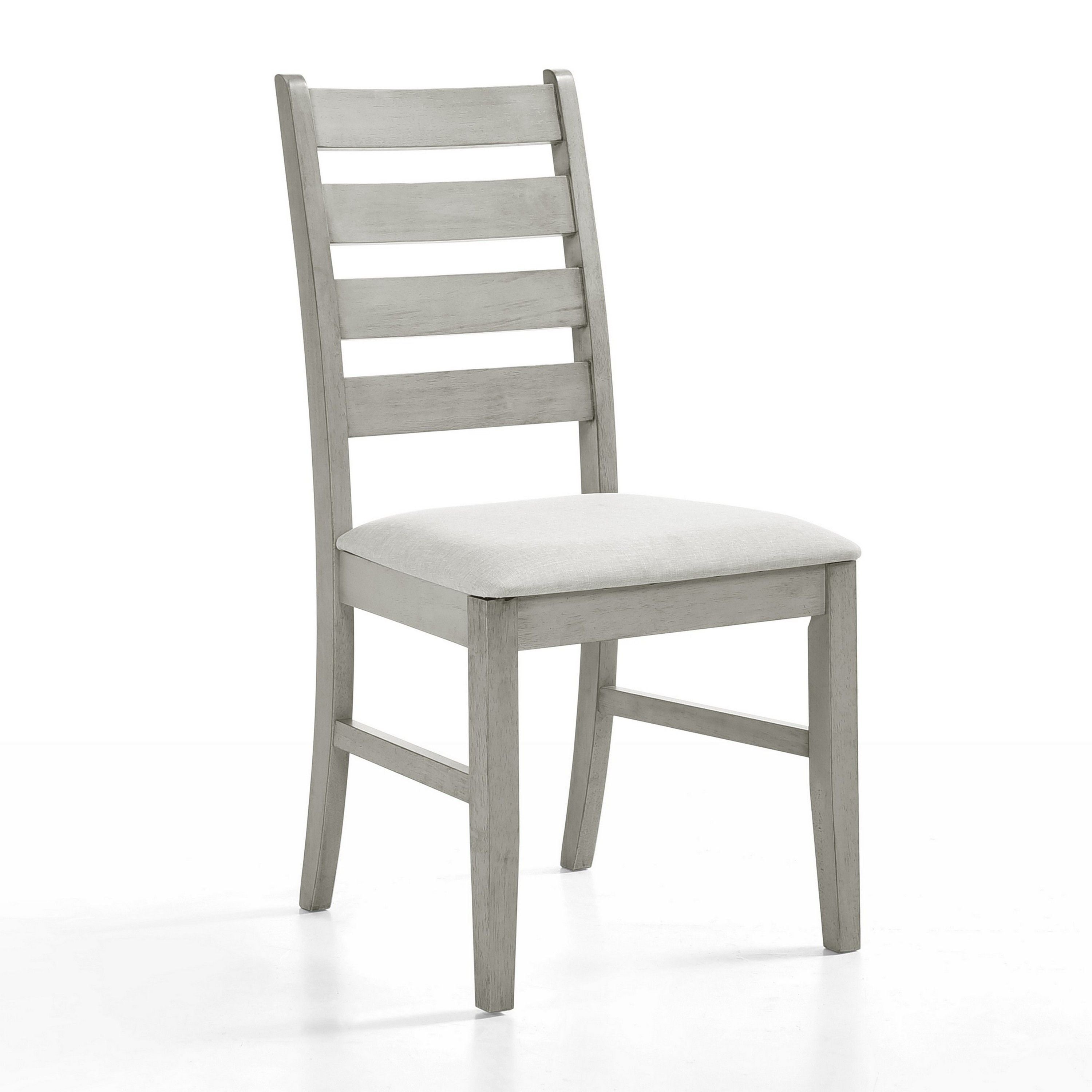 Pane 21 Inch Set of 2 Dining Chairs, Ladderback, Gray Wood, Gray Fabric