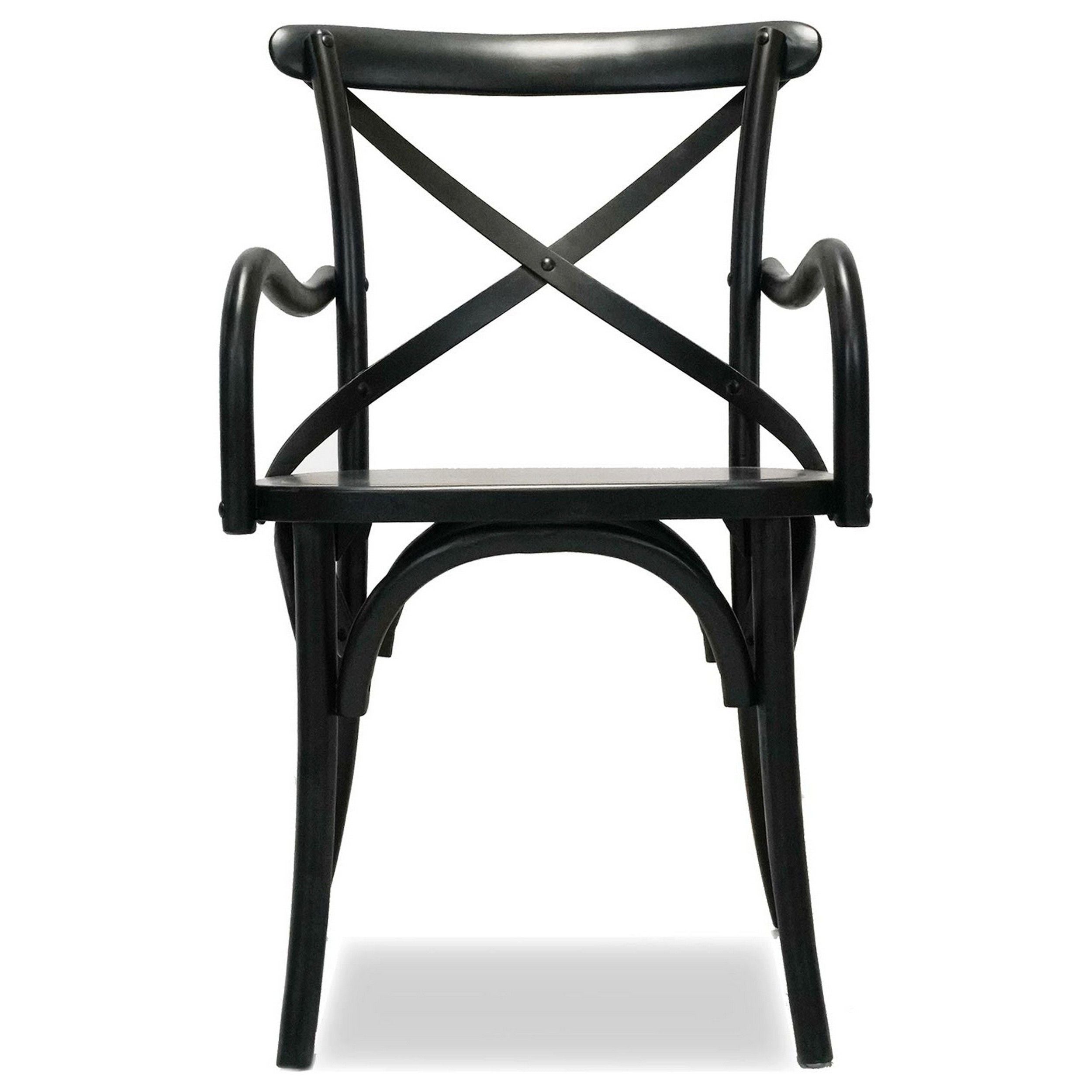 Rhy 18 Inch Dining Armchairs, Set of 2, Metal Cross Backrests, Jet Black