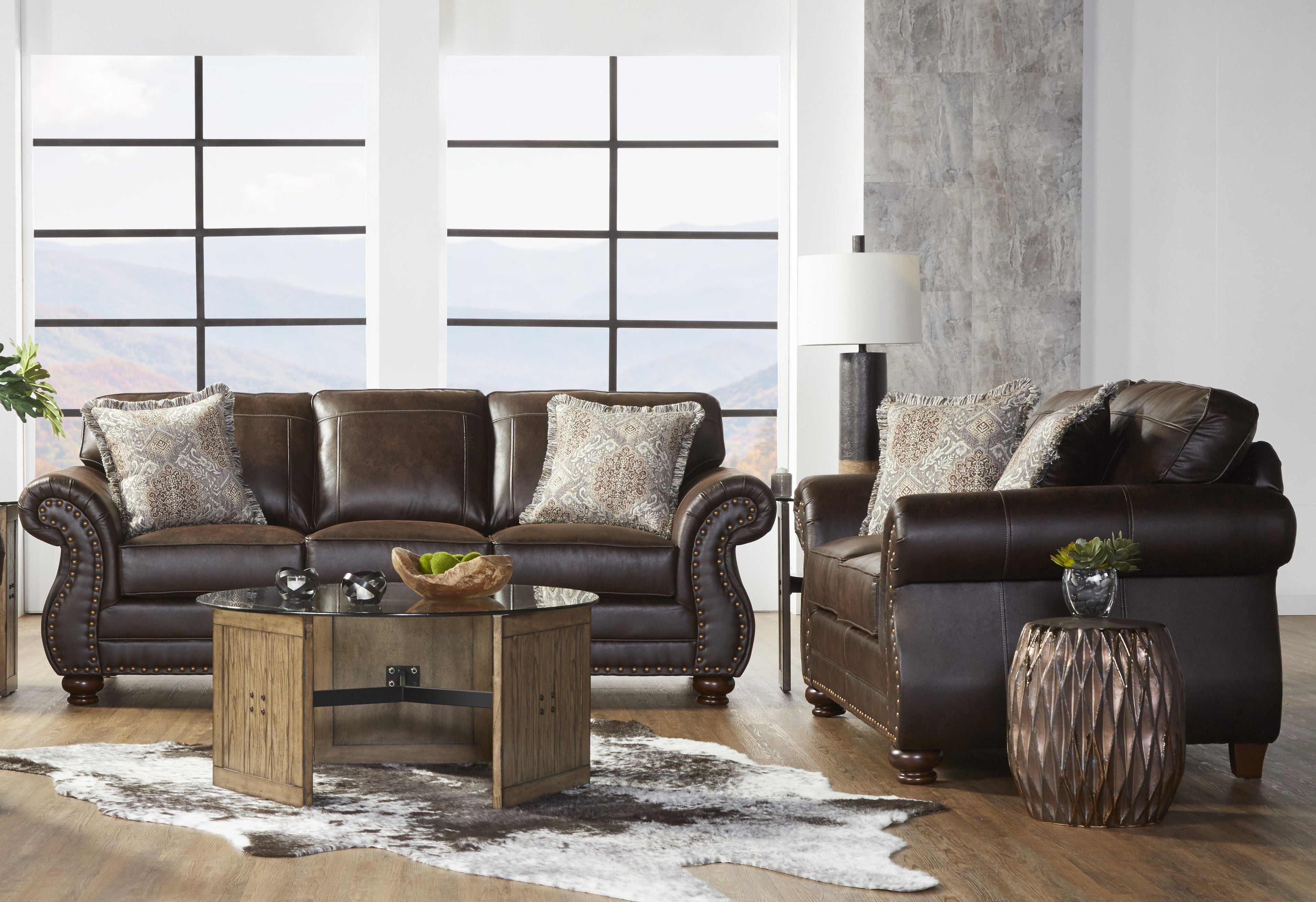 Leinster Faux Leather Upholstered Nailhead Sofa and Loveseat Set