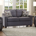 Grey Sloped Arms Loveseat with 2 Accent Pillows