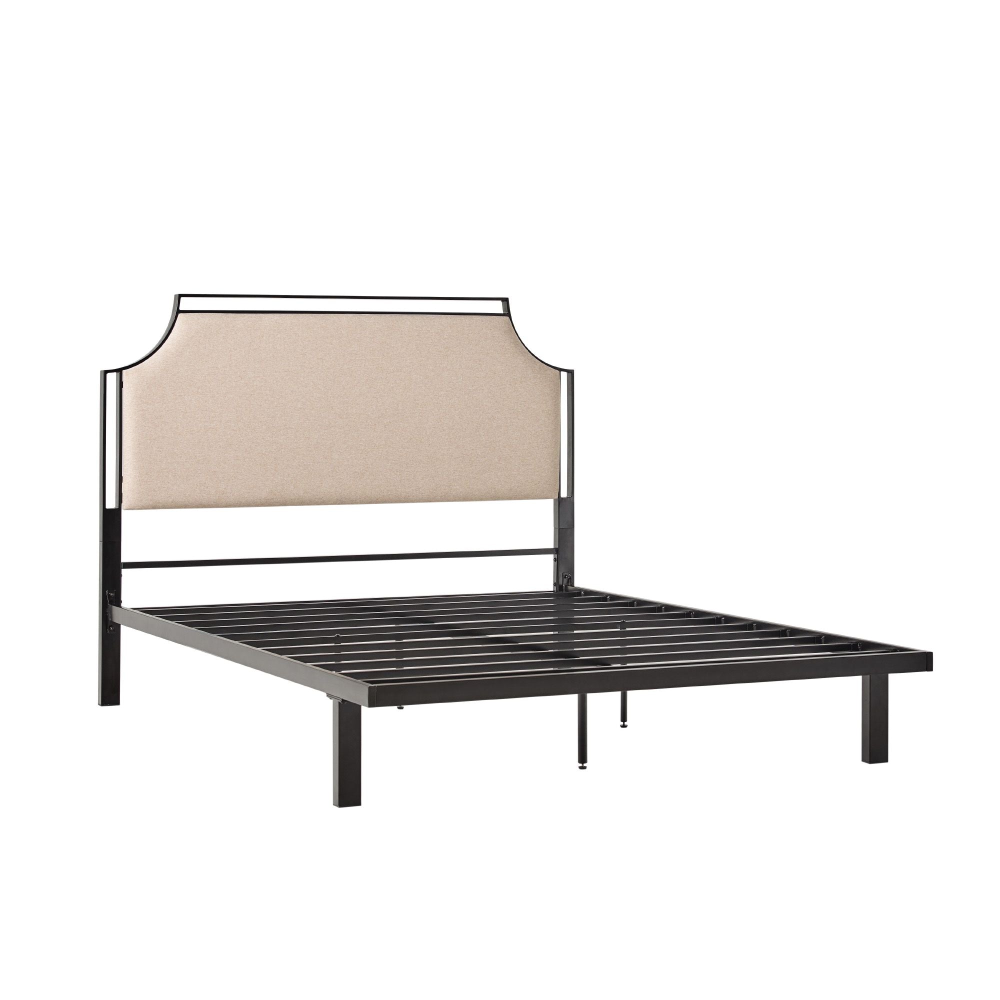 Traditional Upholstered Metal Queen Bedframe ?Tan