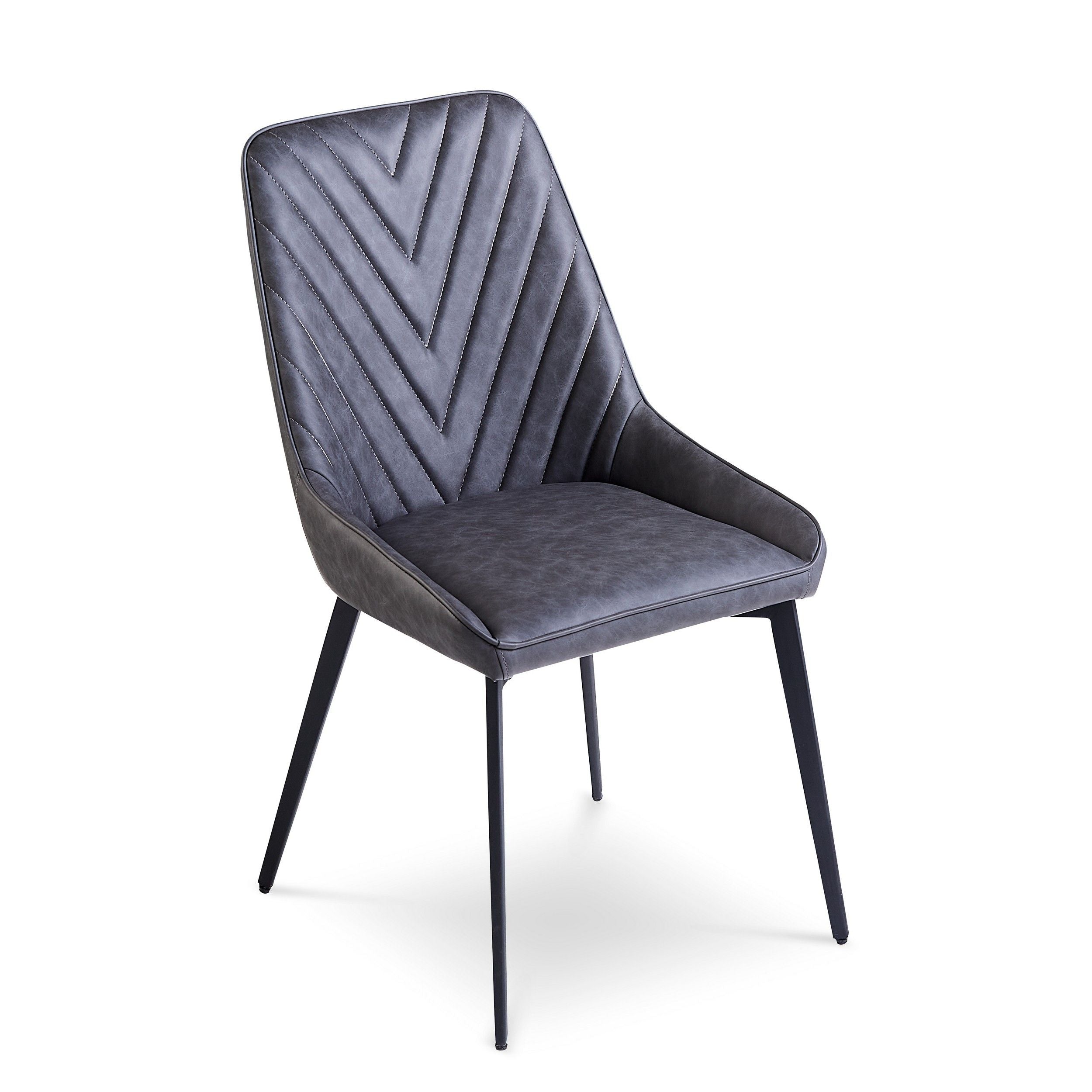 20 Inch Set of 2 Dining Chairs, Chevron Gray Faux Leather, Tapered Legs