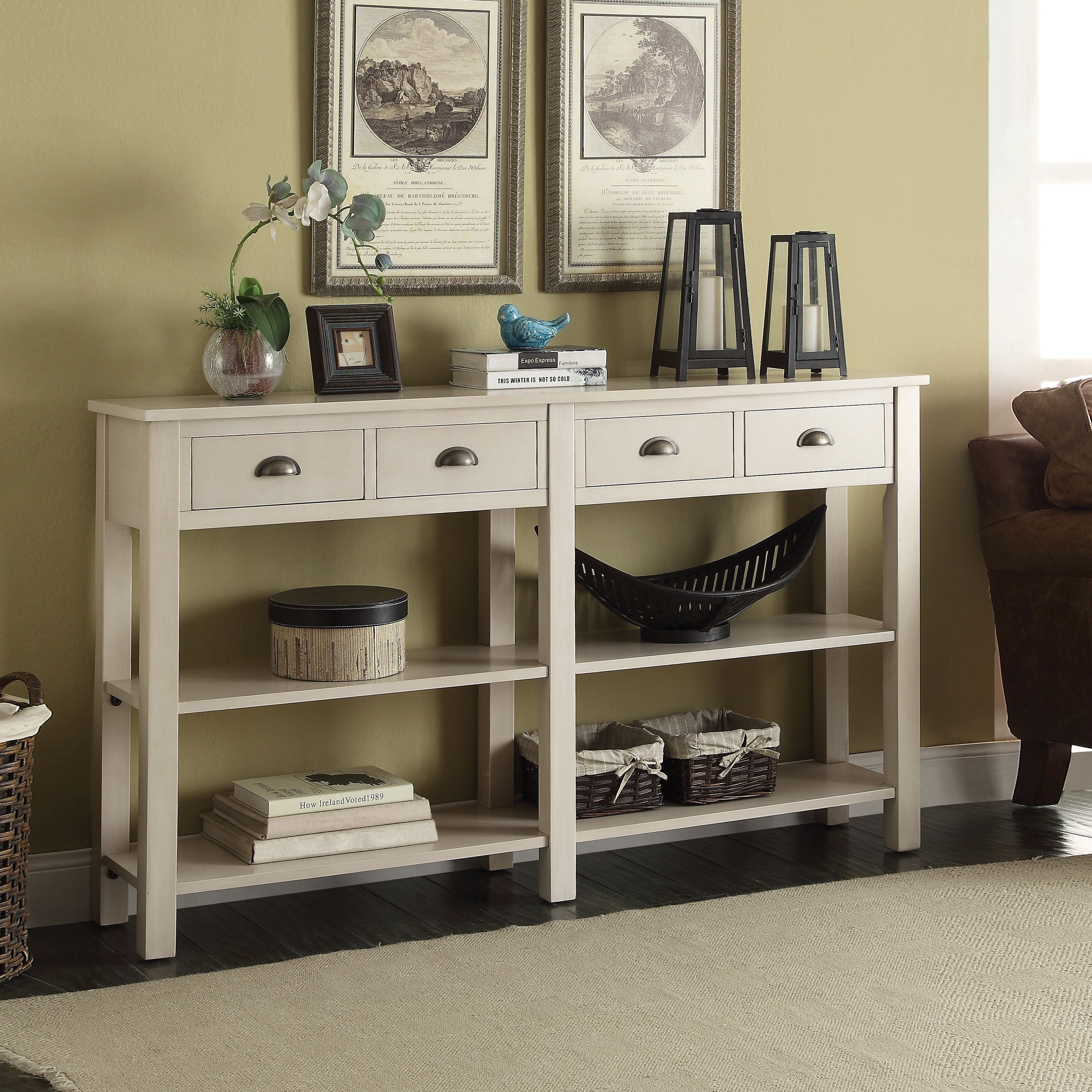 Cream 4-drawer Console Table